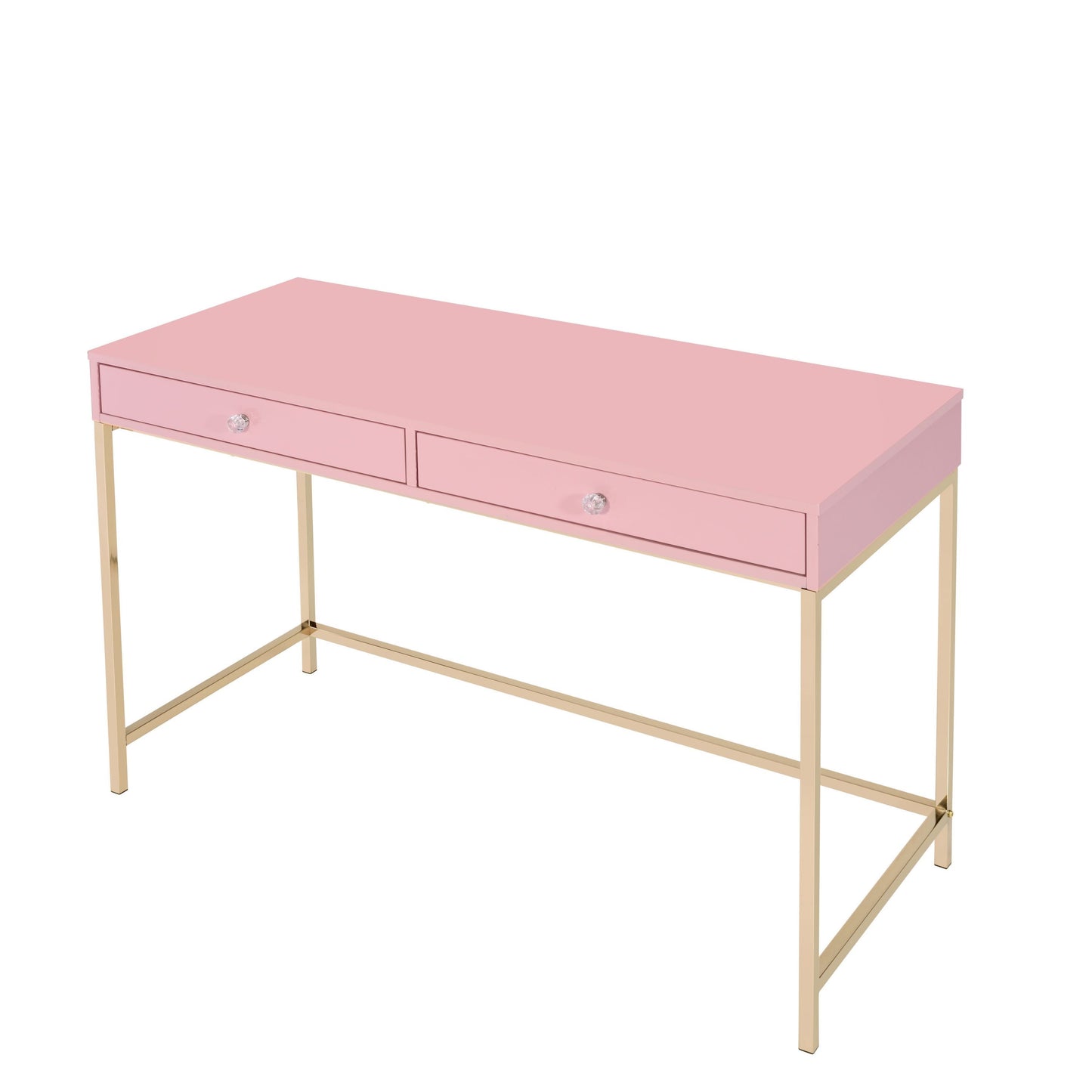 Elegant Pink and Gold Writing Desk with Storage Drawers