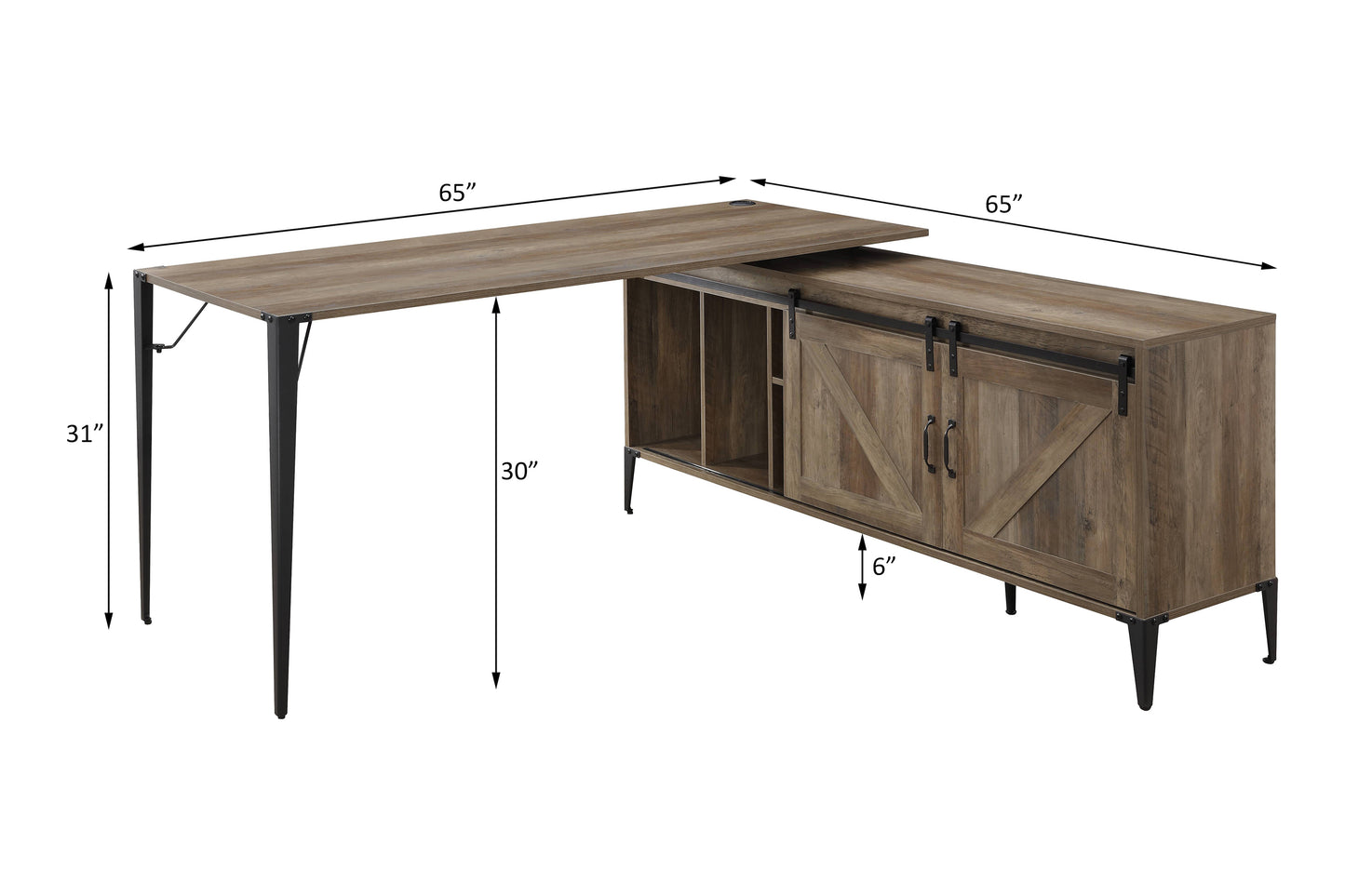 Rustic Oak L-Shaped Writing Desk with Storage Cabinet by Zakwani