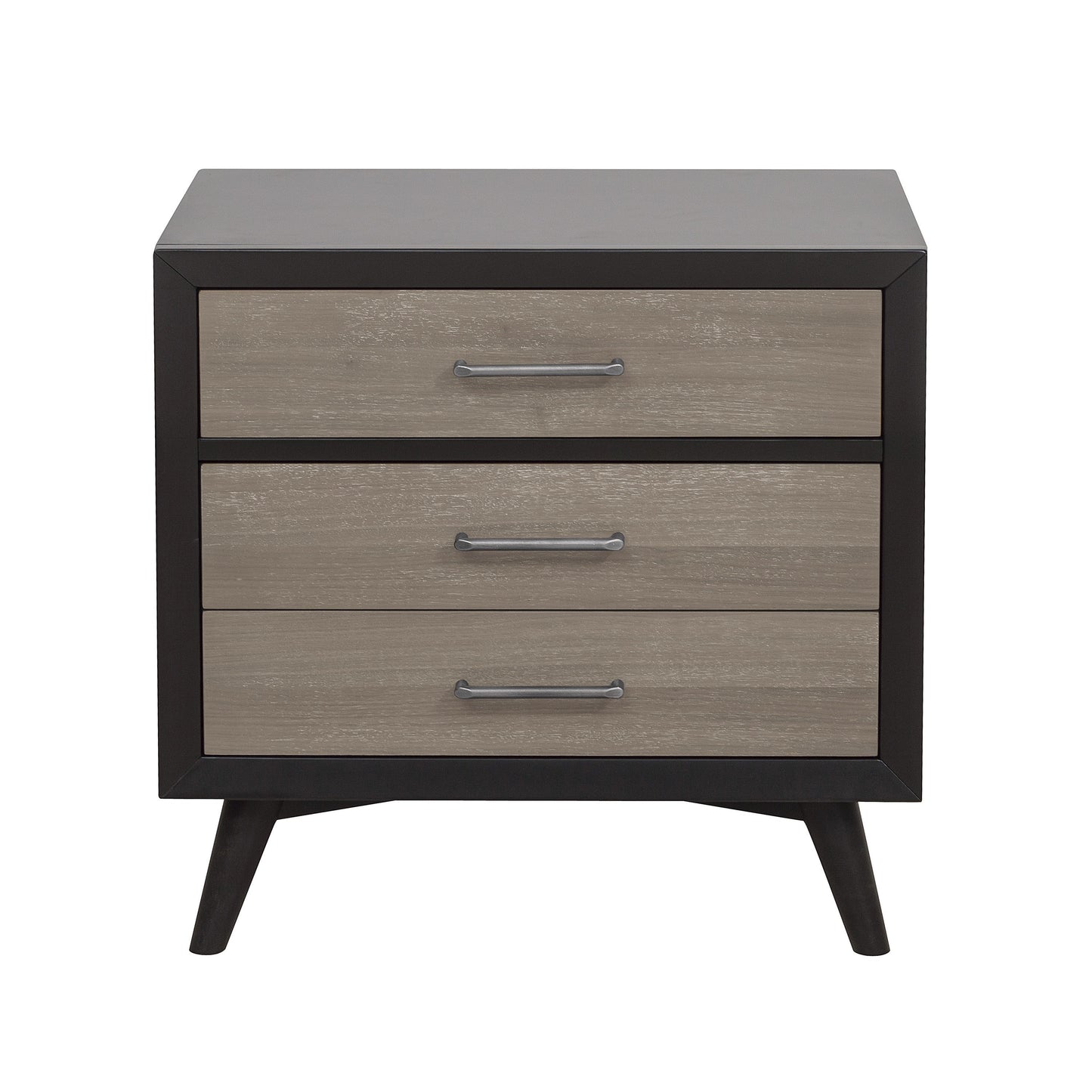 Stylish Two-Tone Finish Bedroom Nightstand Walnut Veneer Wood Retro Design 3 Drawers Tapered Legs