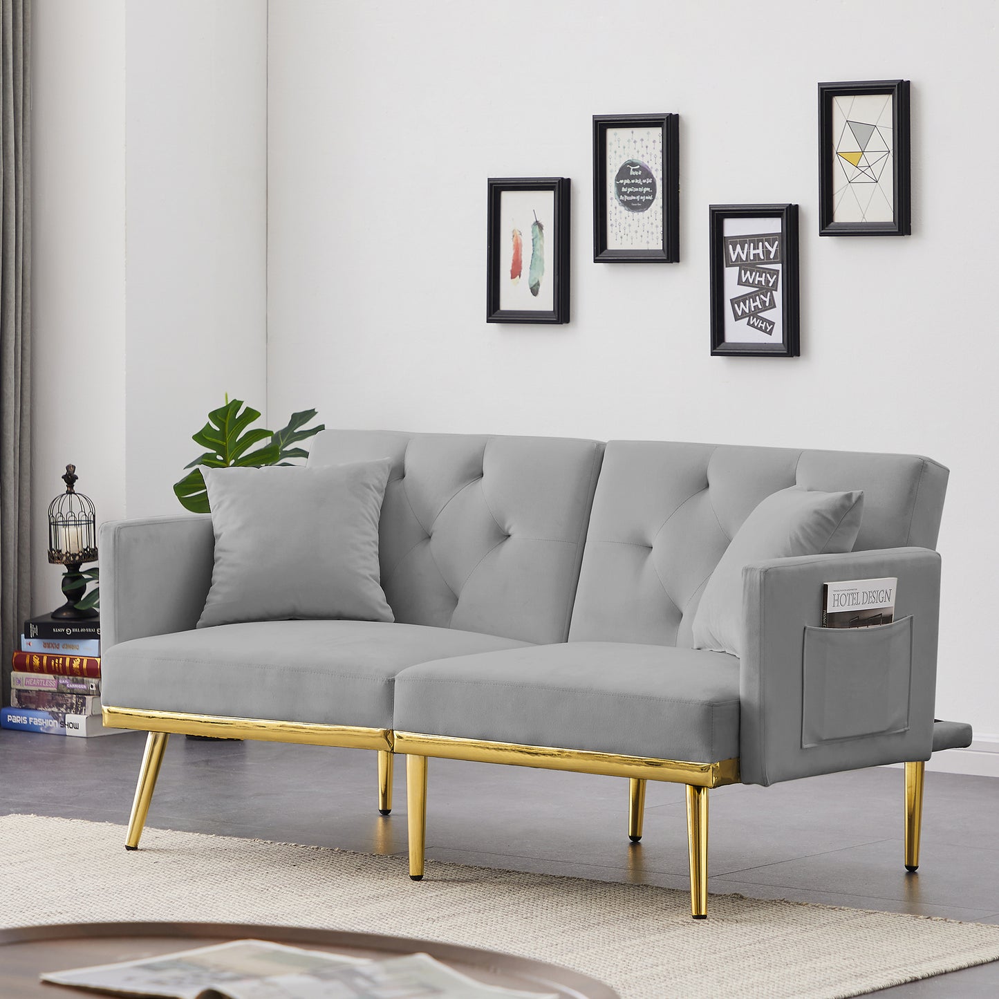 GREY VELVET SOFA BED