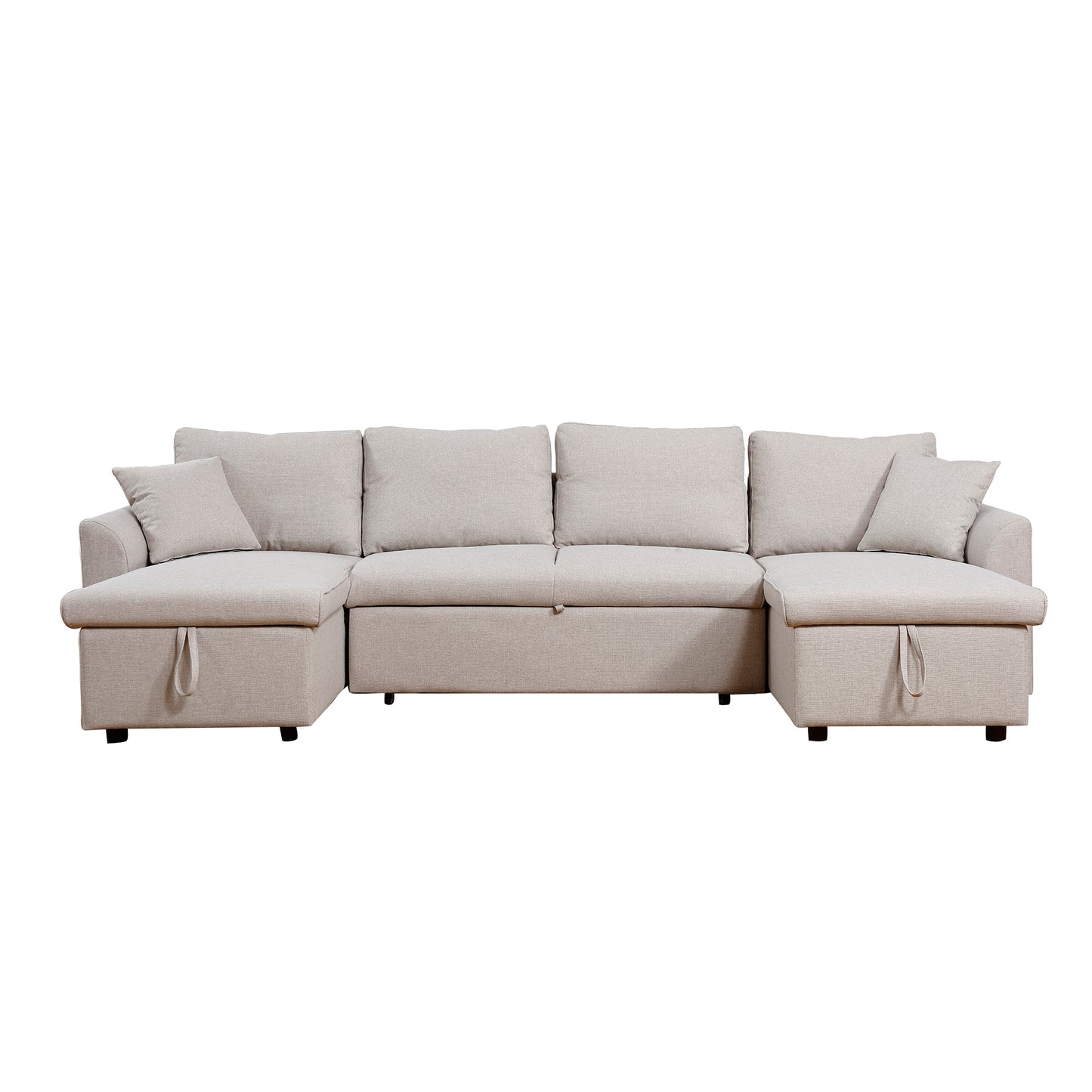 Artemax U-Shape Pull-out Sleeper Sectional Sofa with Double Storage Spaces ,BEIGE