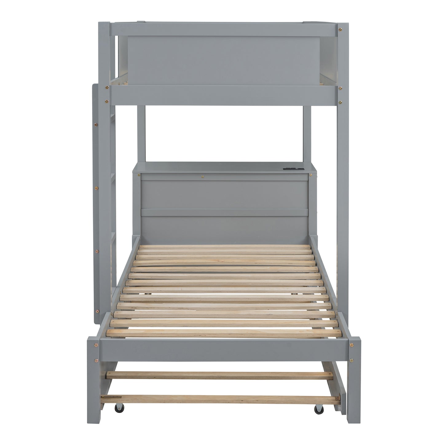 Gray Twin Bunk Bed Set with Trundle, Storage, Desk and USB Ports