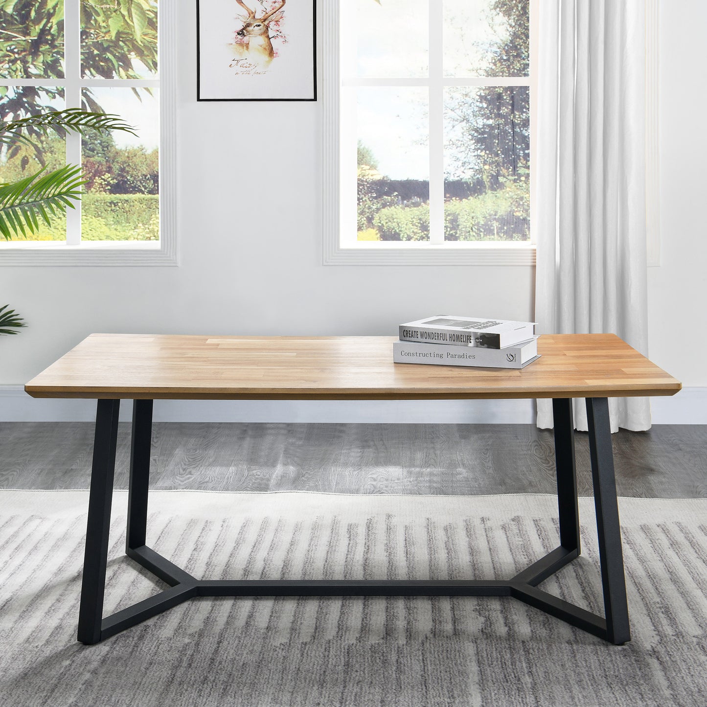 Contemporary Metal and Wood Coffee Table for Living Space