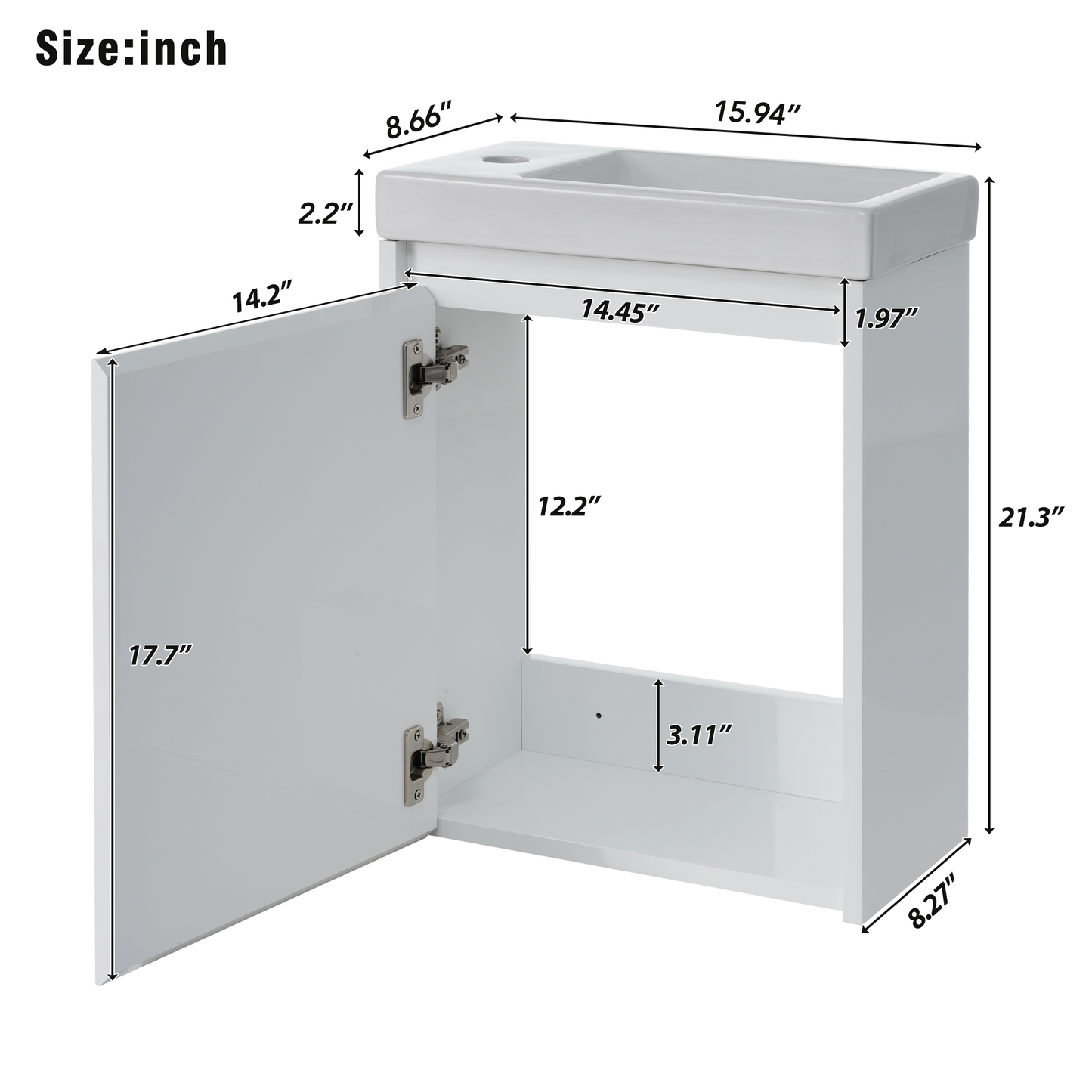 Modern 16-Inch White Bathroom Vanity Cabinet with Soft-Close Doors - Easy Assembly, Versatile Installation