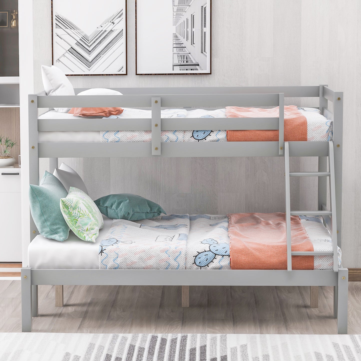 Gray Twin Over Full Bunk Bed with Stylish Space-Saving Design