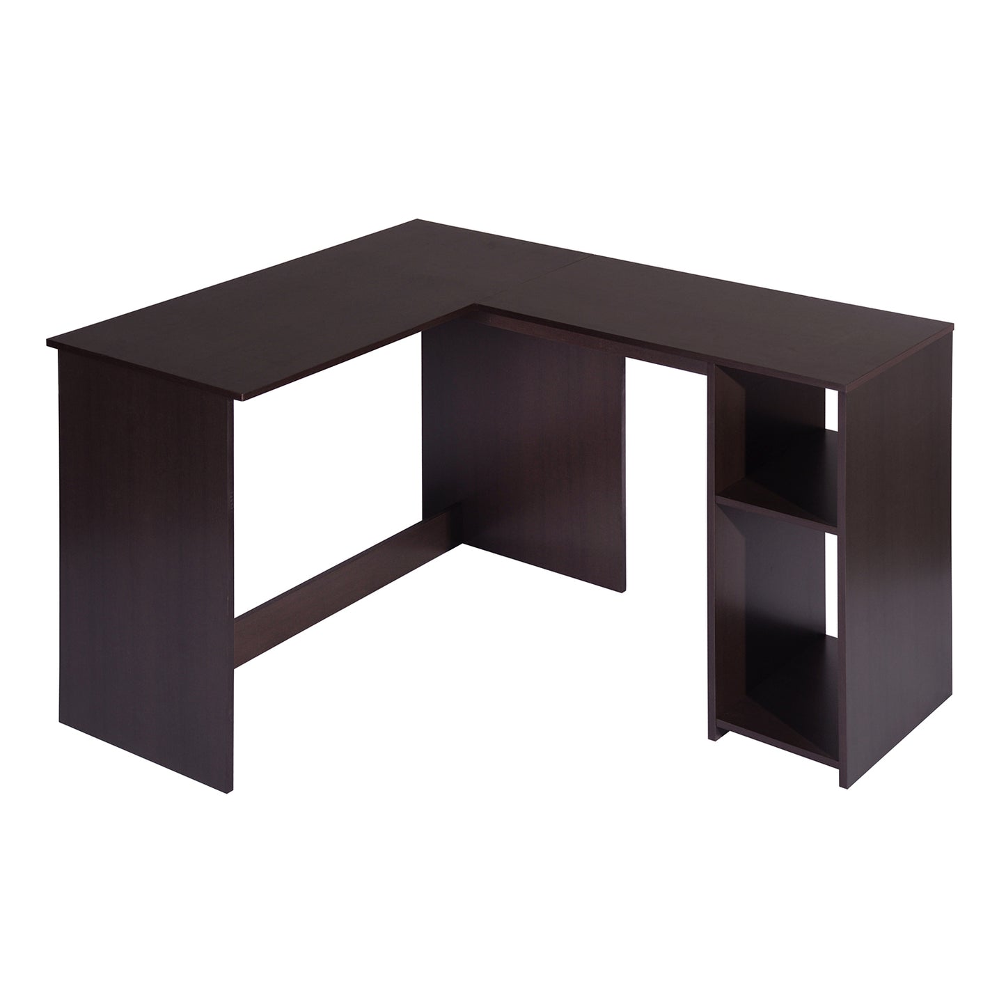 L-Shaped Computer Desk with Open Shelves and Ample Storage