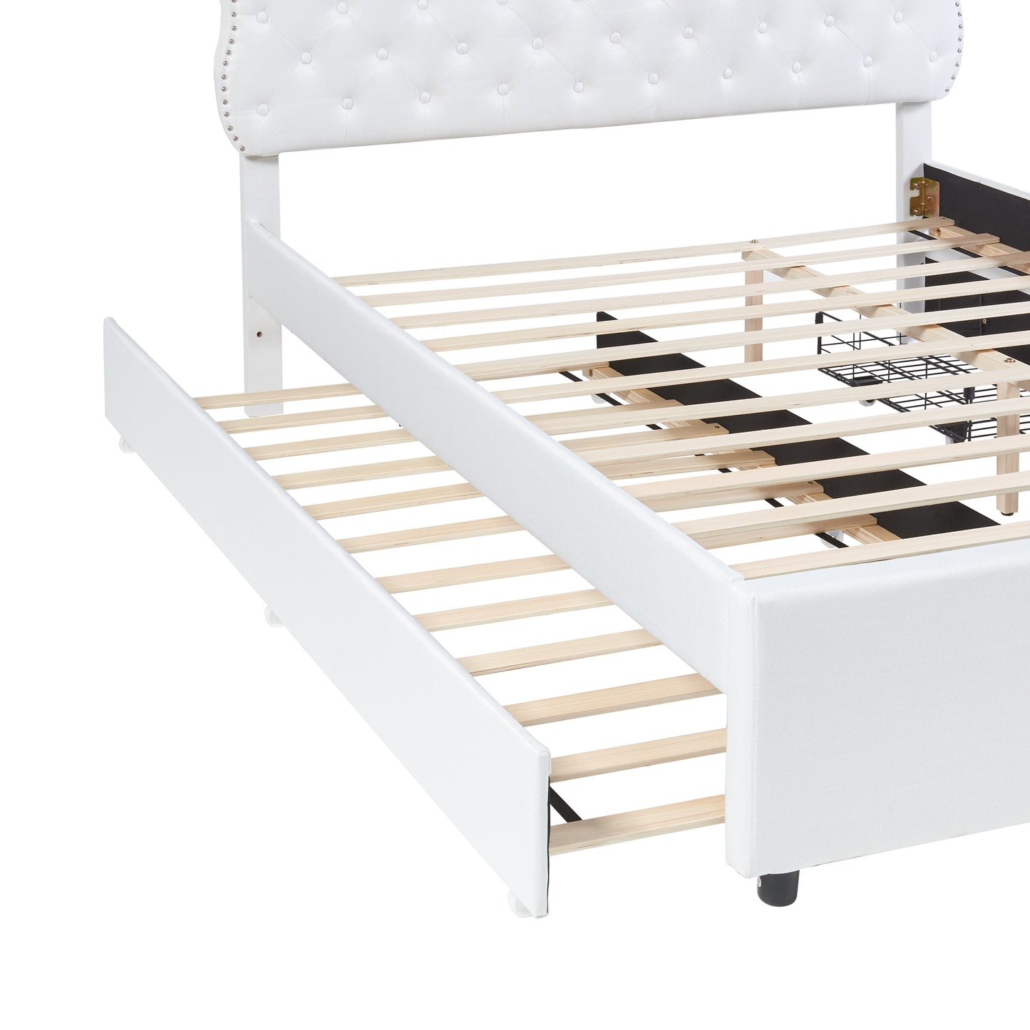 Queen Size Upholstery Platform Bed with Storage Drawers and Trundle,White