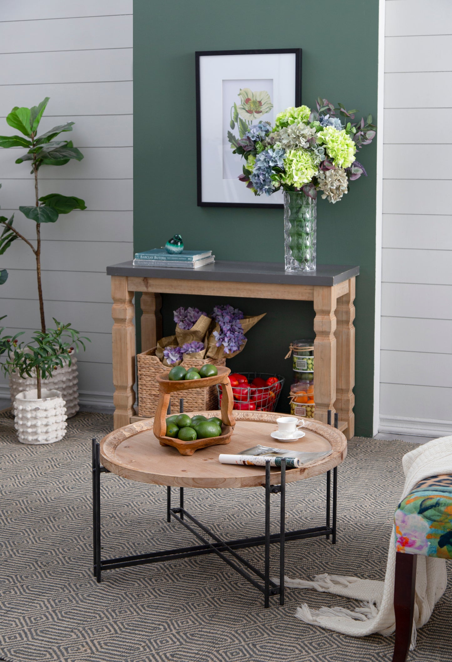 Round Wooden Coffee Table with Modern Metal Legs