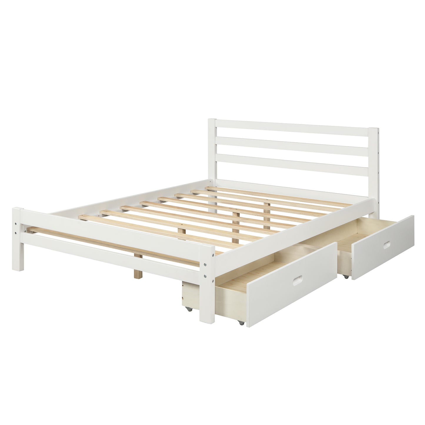 Wood platform bed with two drawers, full (white)