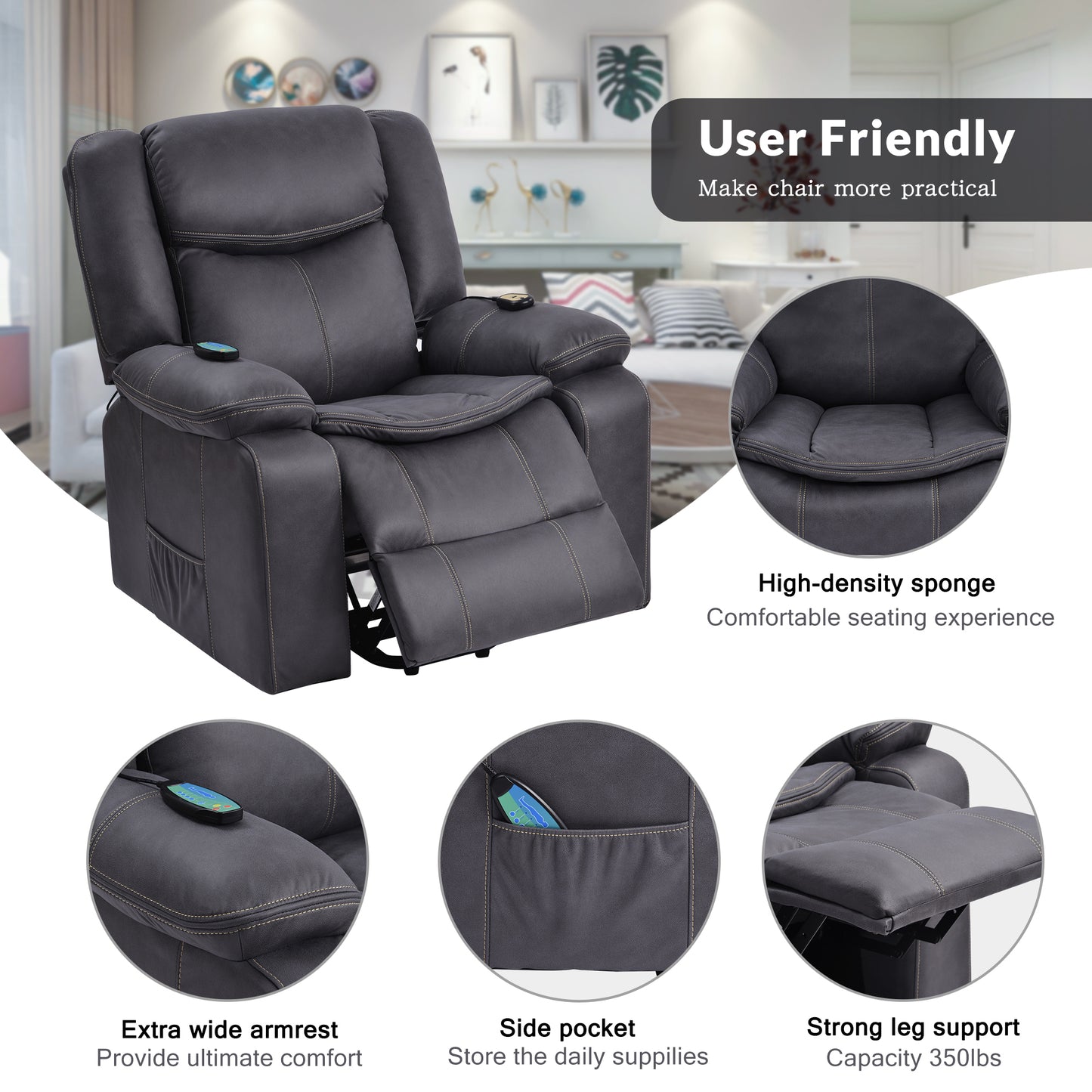 Electric Power Lift Recliner Chair with Adjustable Massage and Heating System