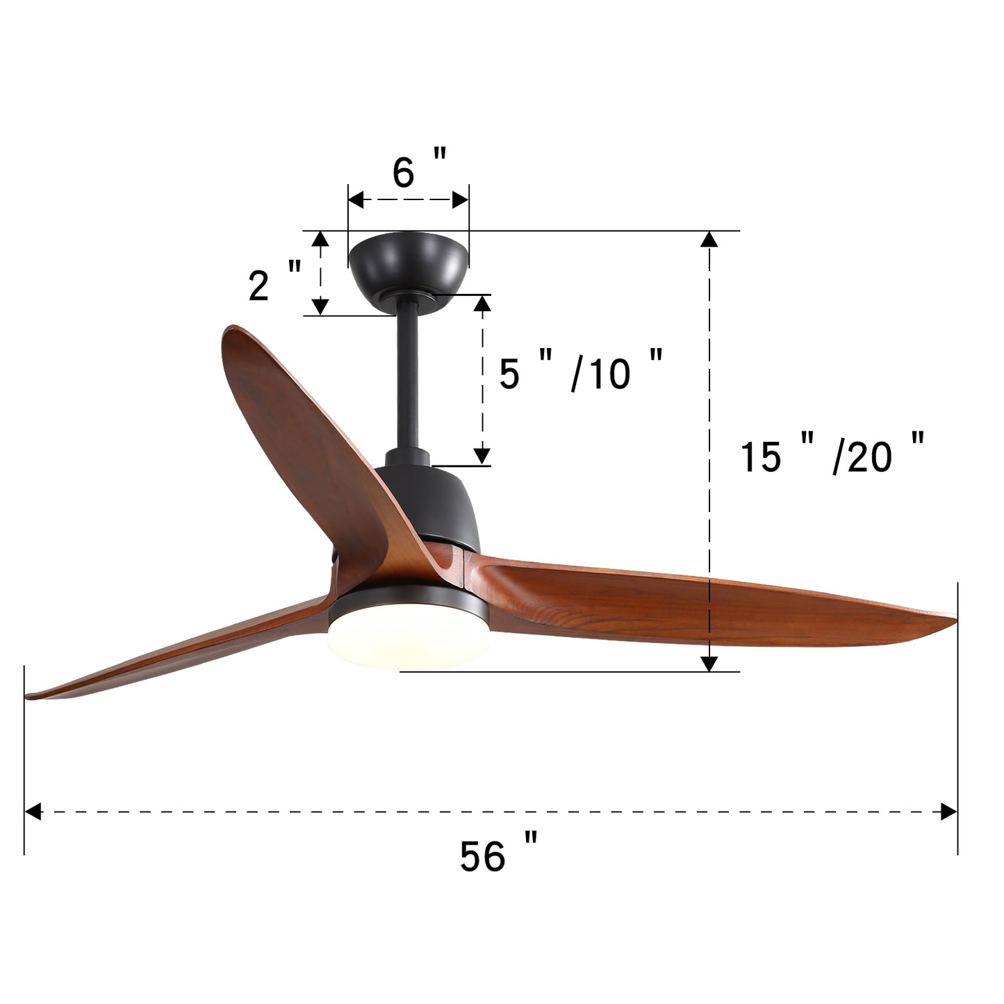 56 Matte Black Ceiling Fan with 6 Speed Remote and Energy-saving DC Motor