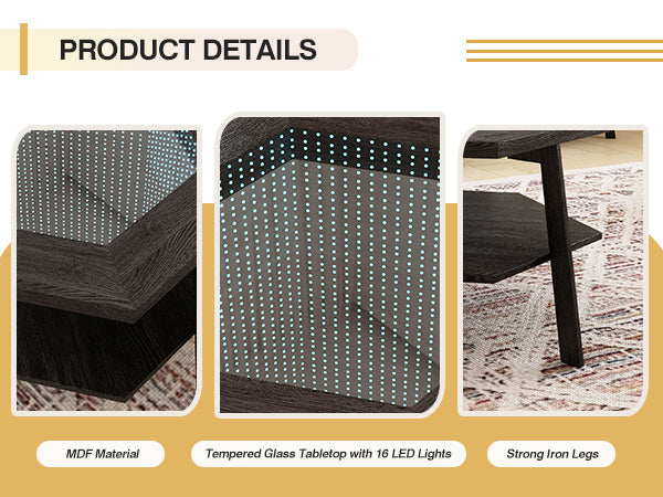 Modern Hexagonal LED Coffee Table with Bluetooth Speakers and Storage