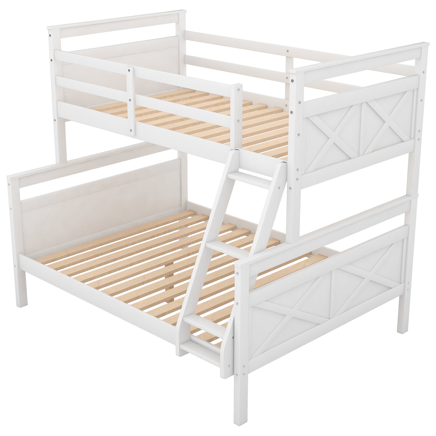 Elegant White Twin over Full Bunk Bed with Safety Guardrail and Ladder