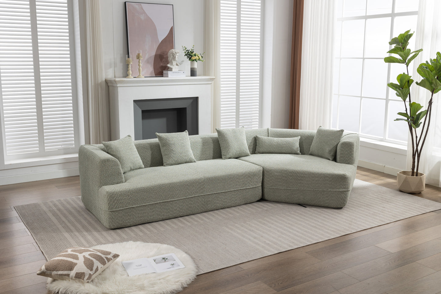 Modular Sectional Living Room Sofa Set, Modern Minimalist Style Couch, Upholstered Sleeper Sofa for Living Room, Bedroom, Salon, 2 PC Free Combination ,Boucle fabric ,Anti-wrinkle fabric,Green