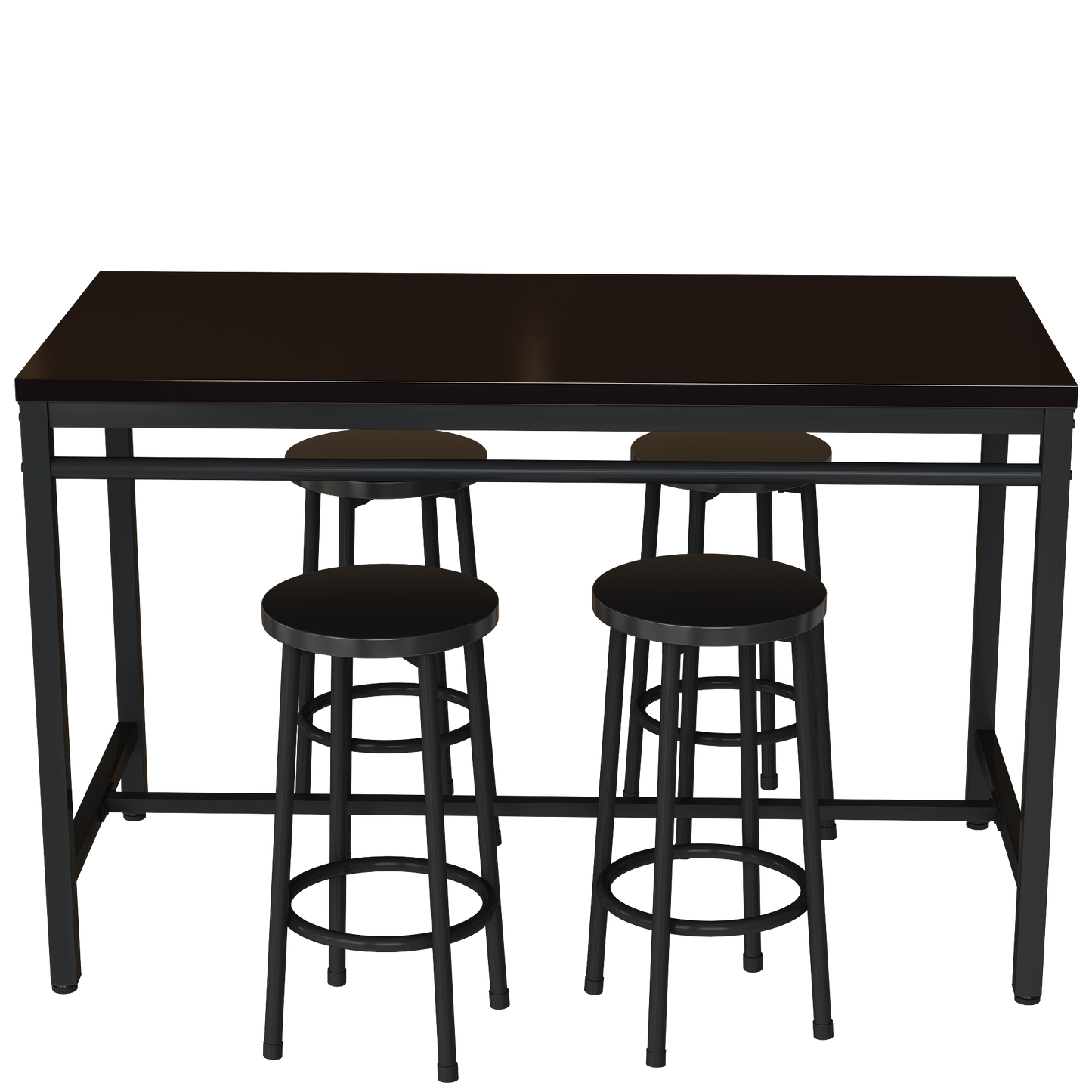 5-piece rural kitchen table with four bar stools, metal frame and MDF, black