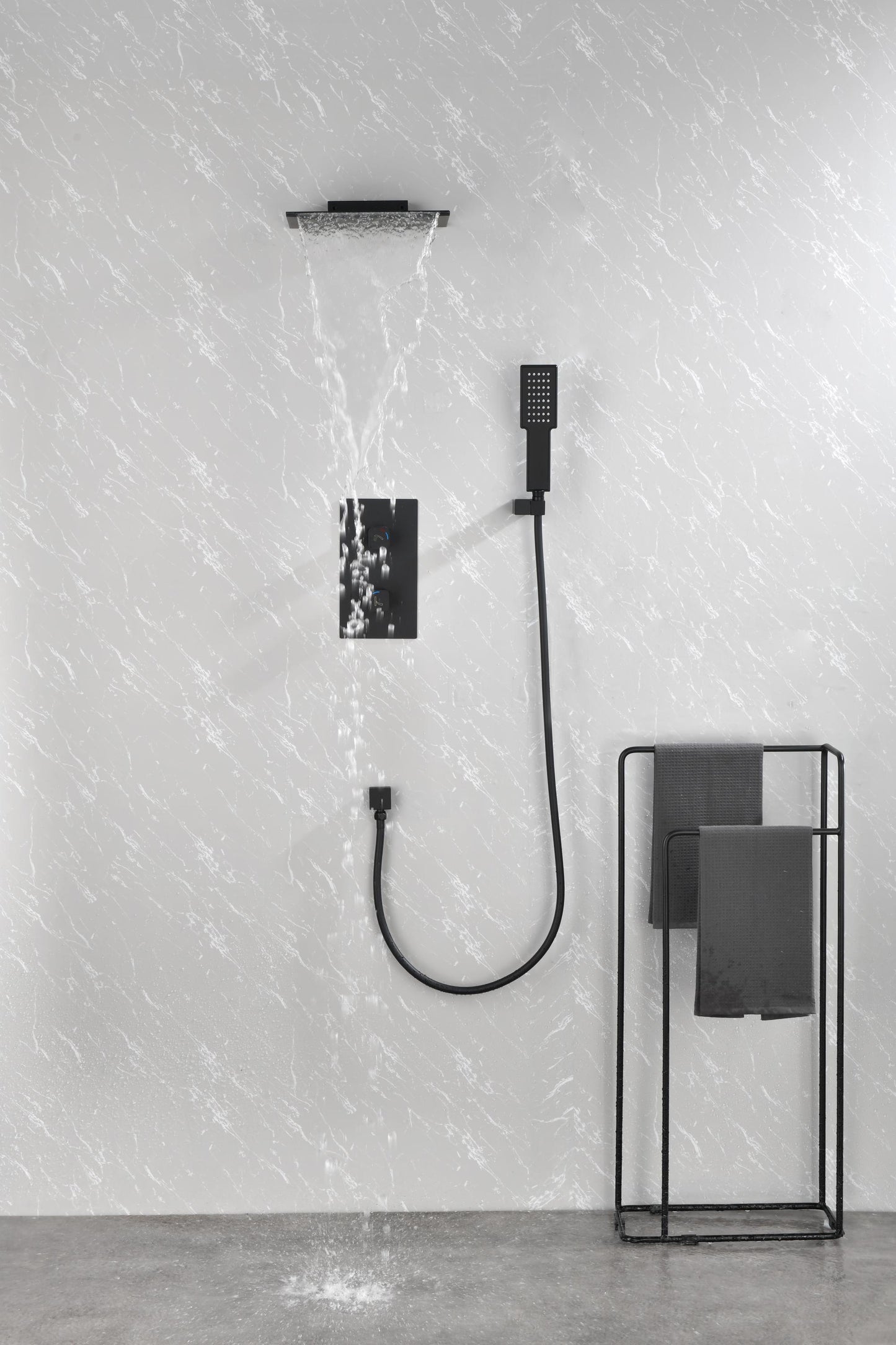 Luxurious Wall-Mounted Waterfall Shower System with Handheld Shower