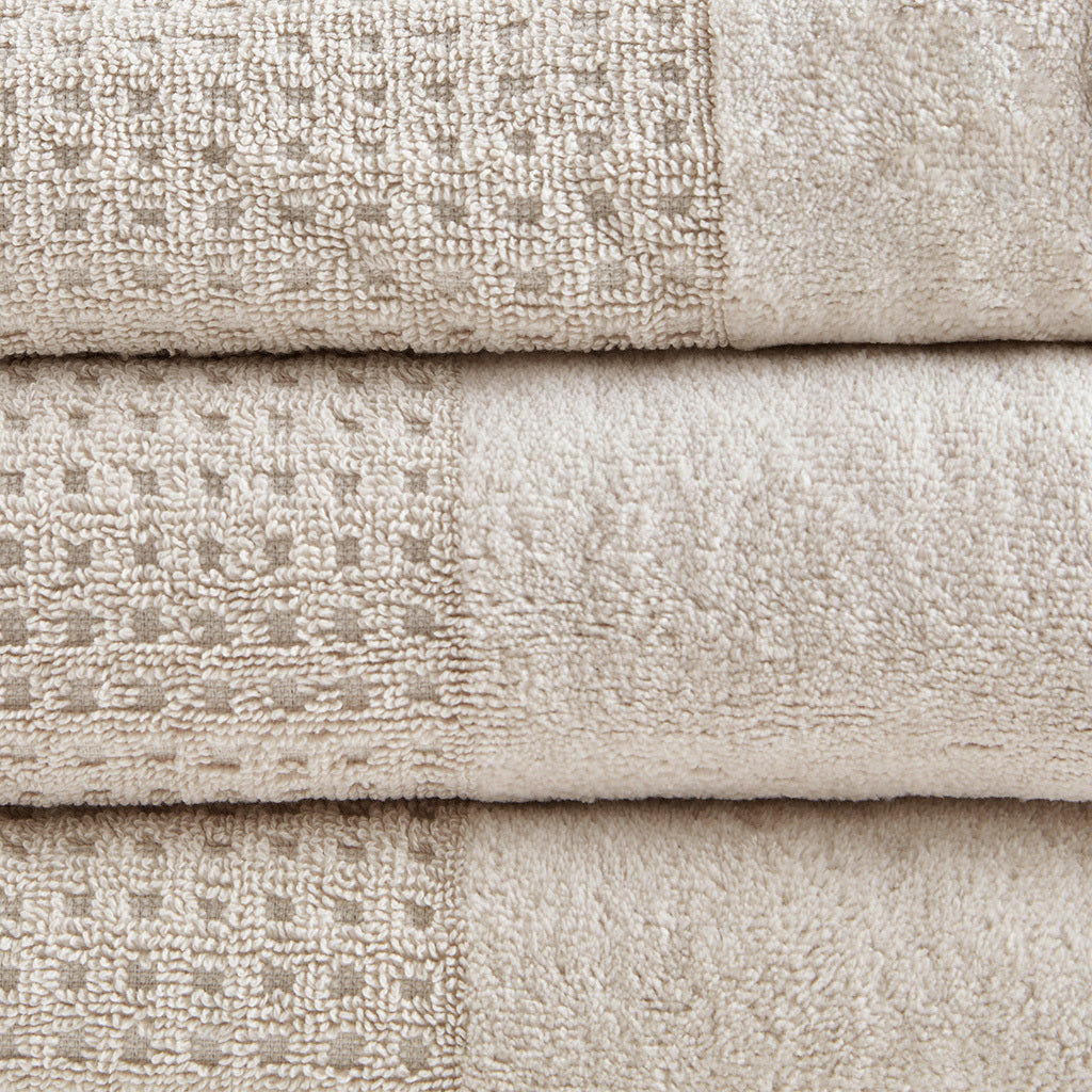 6-Piece Set of Antimicrobial Cotton Waffle Jacquard Bathroom Towel Collection