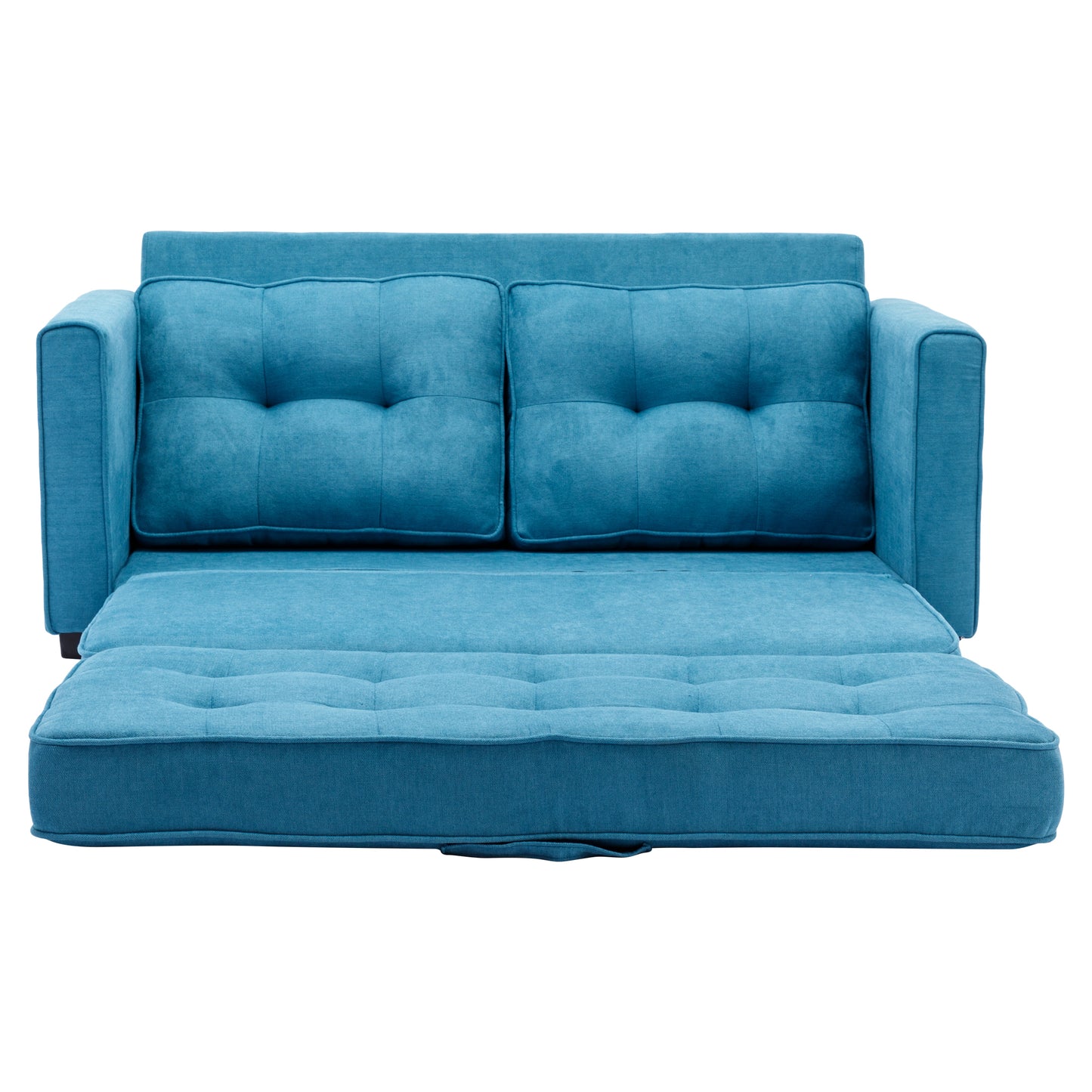 Modern Blue Loveseat Sofa with Pull-Out Bed and Storage Pockets