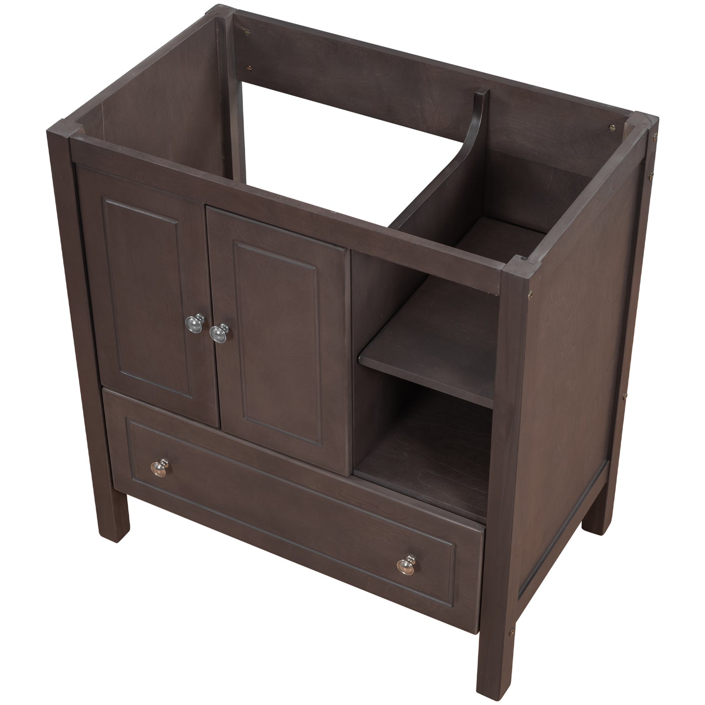 30" Bathroom Vanity Base Only, Solid Wood Frame, Bathroom Storage Cabinet with Doors and Drawers, Brown