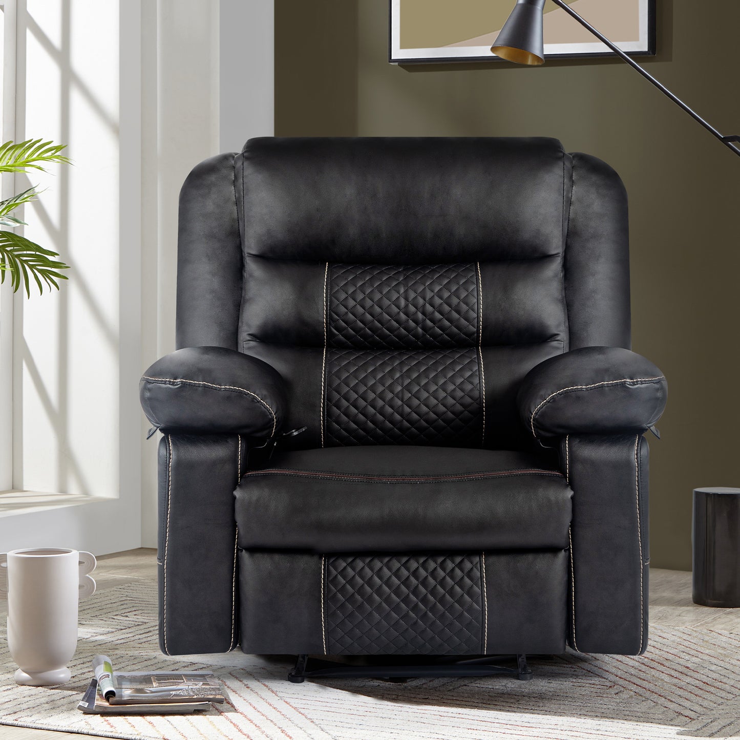 Breathable Leather Massage Recliner Chair with Extended Width and Full-Body Support and Multi-Reclining Mode