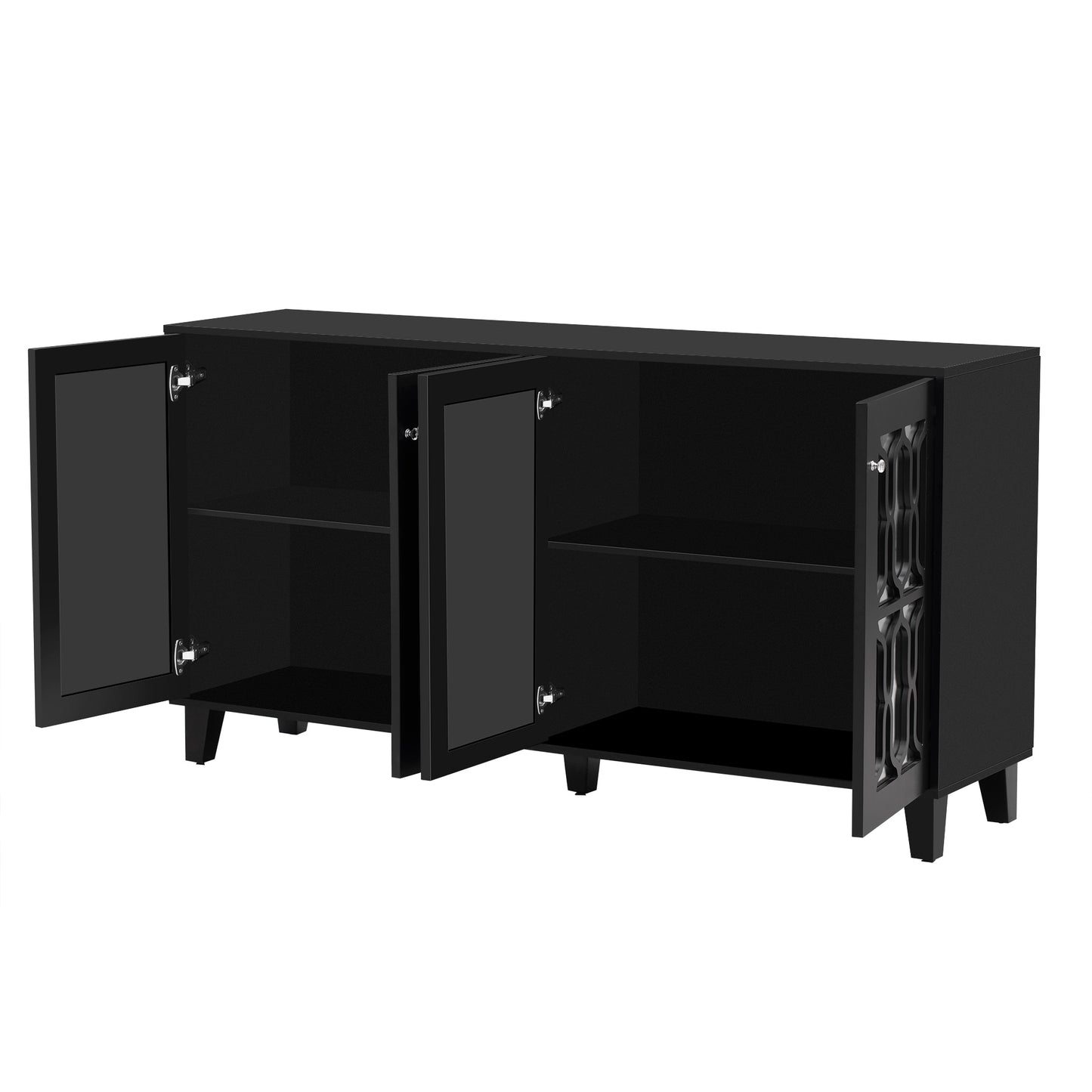 Adjustable Shelves Buffet Cabinet: Multifunctional Black Mirror TV Stand