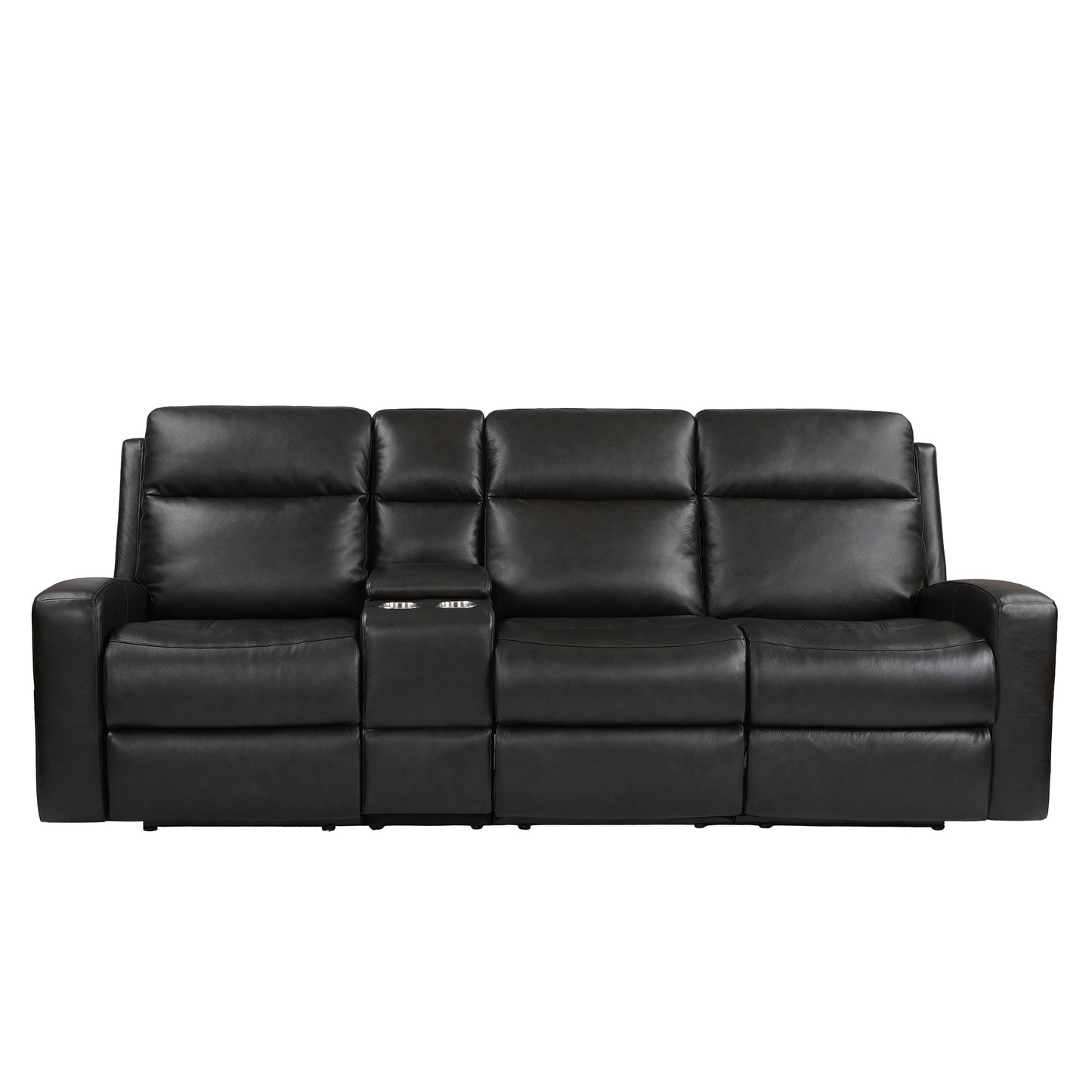 Caleb Triple Power Sofa With Console,Top Grain Leather,Lumbar Support,Adjustable Headrest,Storage Side Pocket,USB & Type C Charger Port