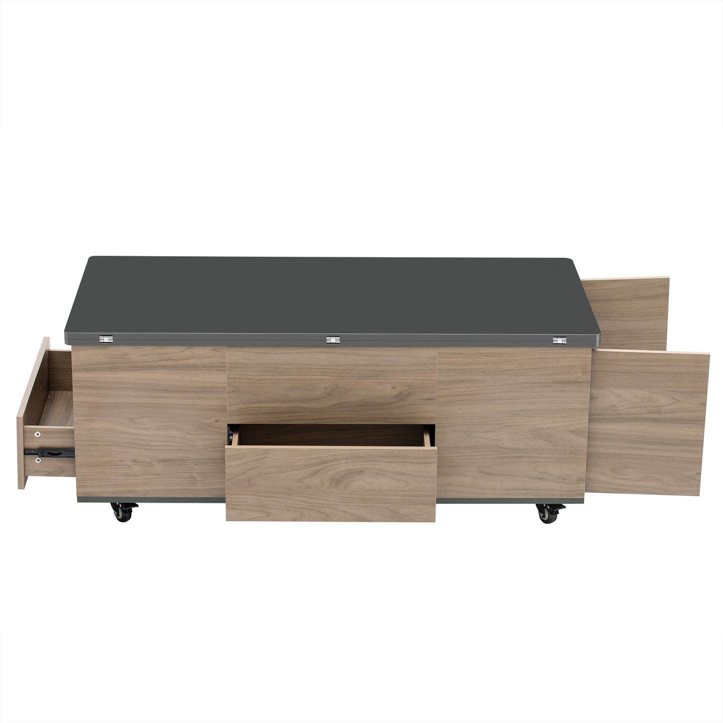 Walnut and Black Lift Top Coffee Table with Multi Functional Drawers