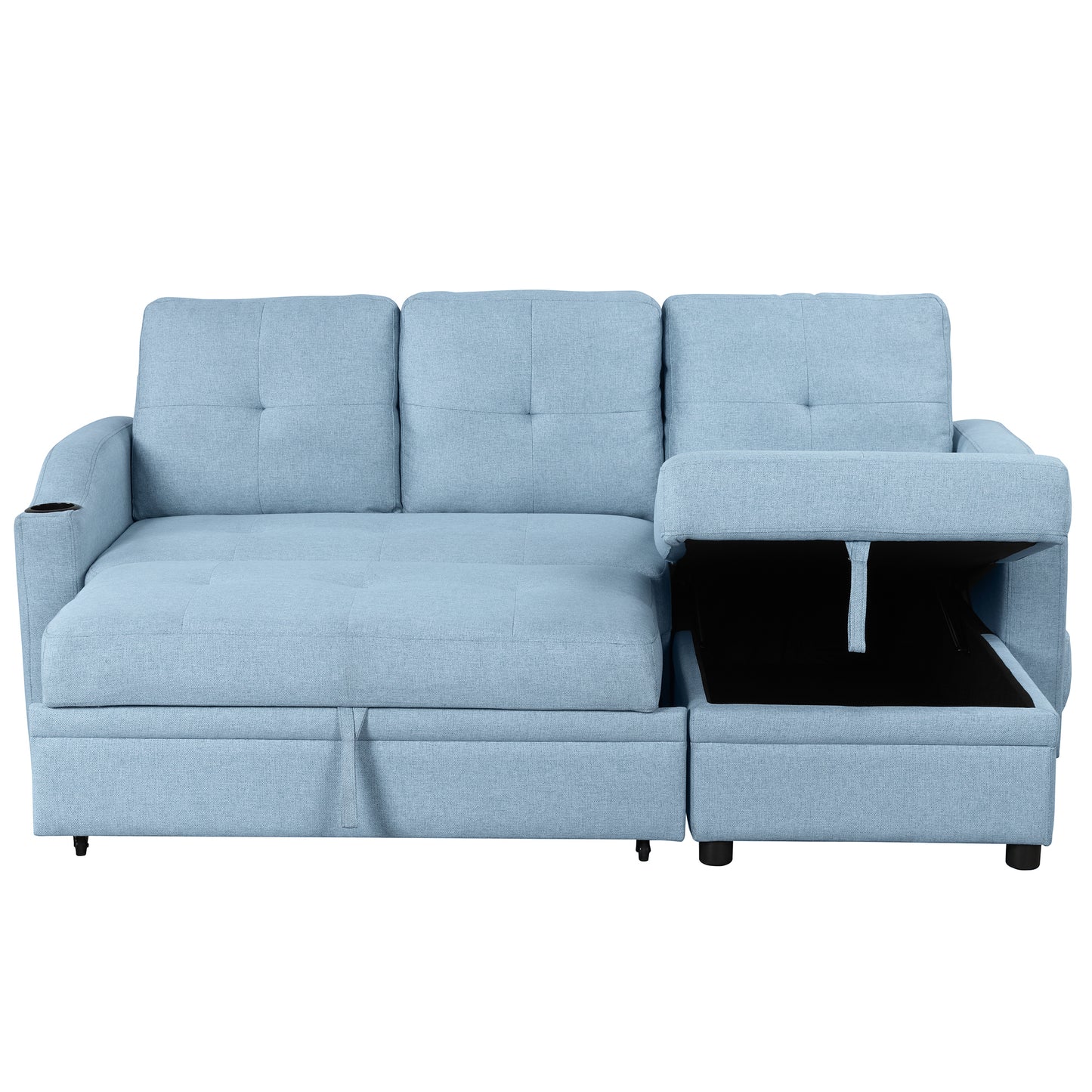 Orisfur Pull Out Sofa Bed with Storage Chaise and Cup Holder