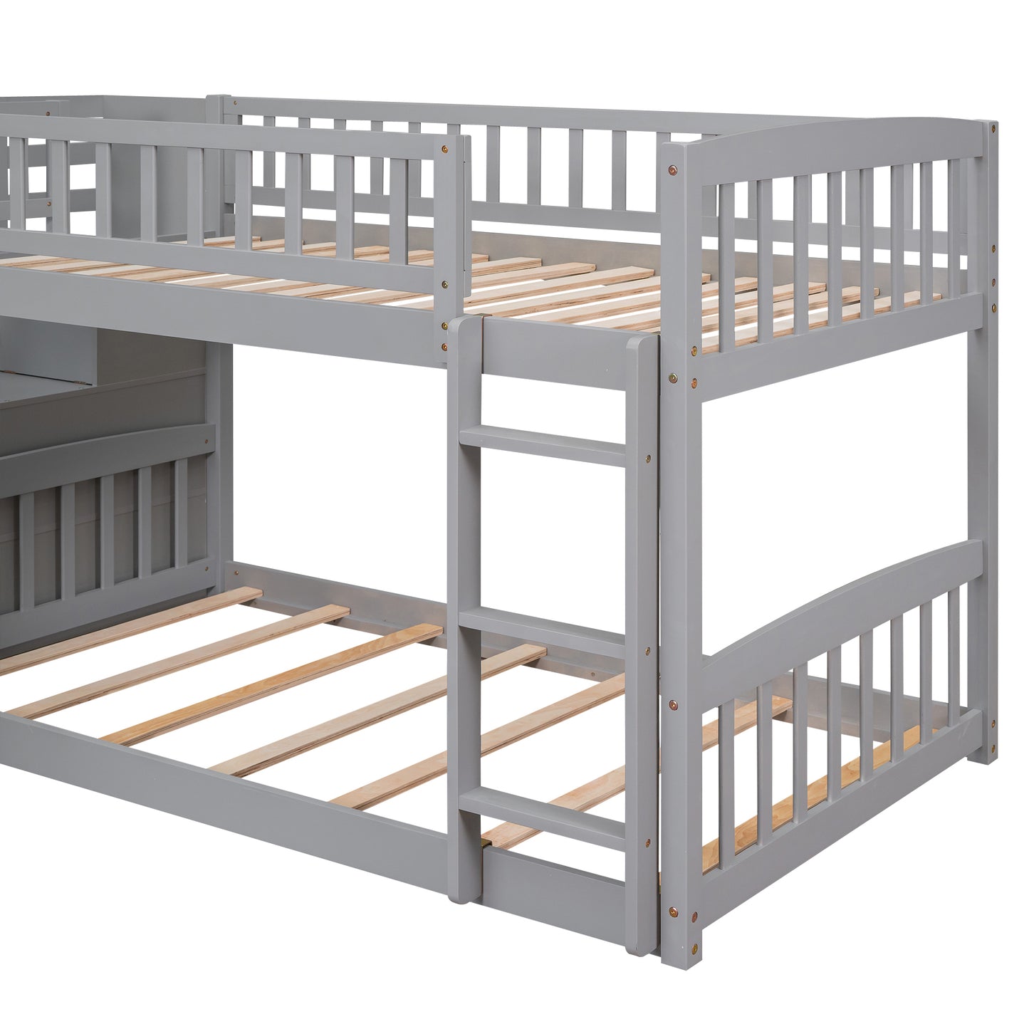 Stairway Twin Bunk Bed with Slide, Drawers, and Gray Finish