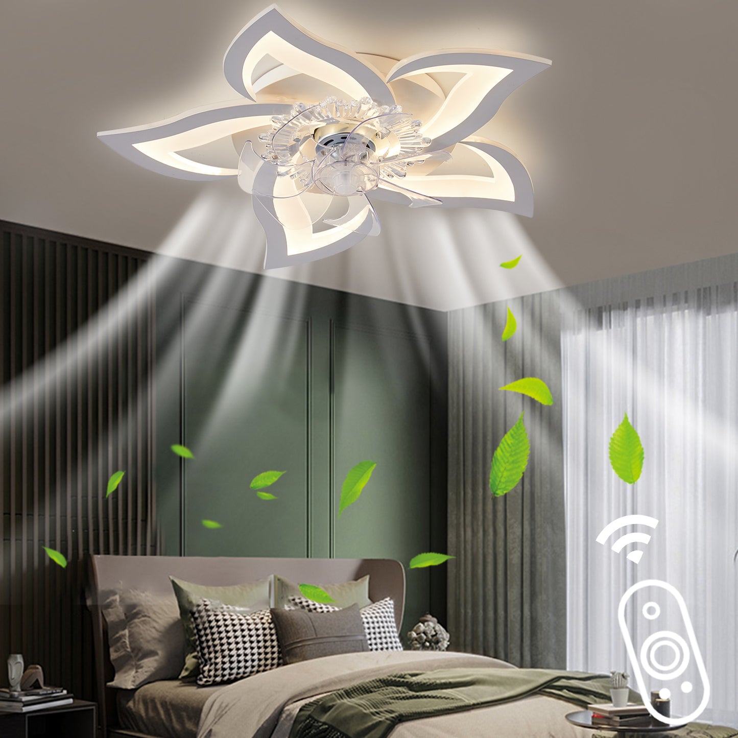 27-Inch Smart Ceiling Fan with Adjustable LED Lights and Remote Control, 6-Speed Wind Settings