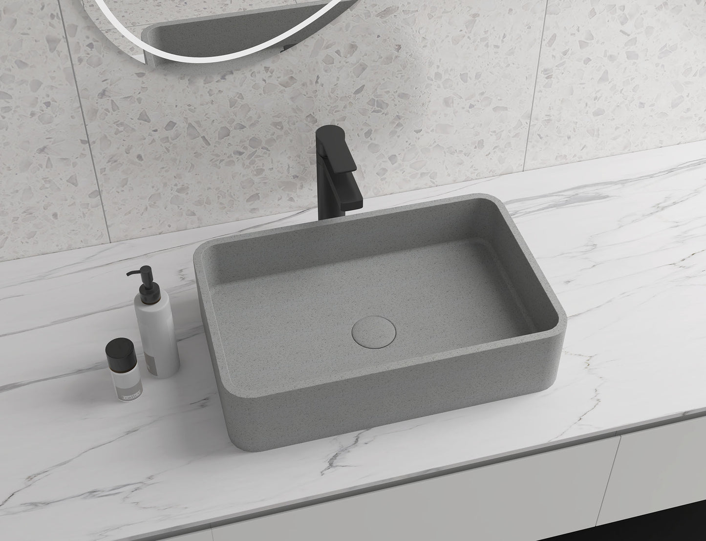 Rectangle Concrete Vessel Bathroom Sink Handmade Concreto Stone Basin Counter Freestanding  Bathroom Vessel  Sink in Grey without  Faucet and Drain