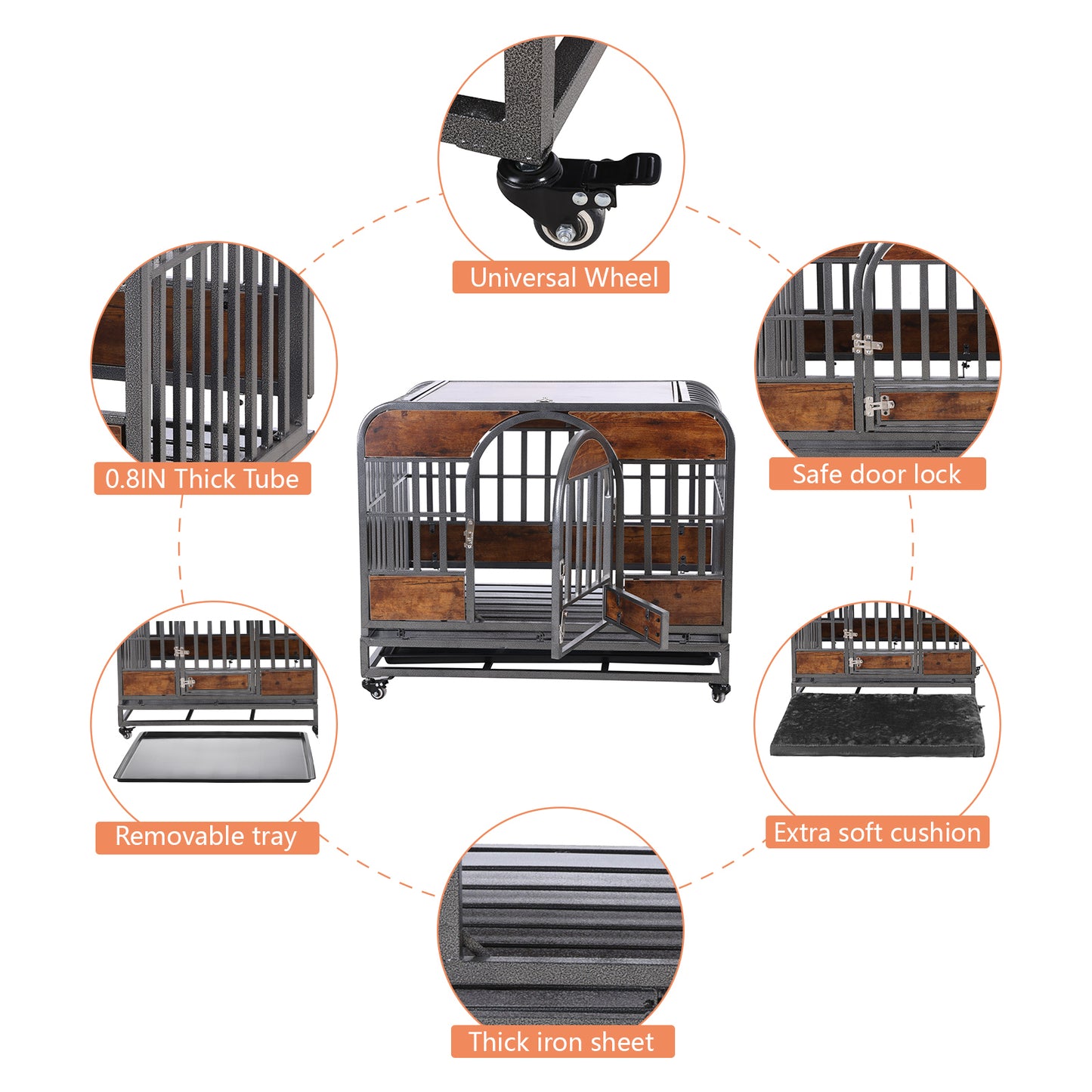 32in Heavy Duty Dog Crate, Furniture Style Dog Crate with Removable Trays and Wheels for High Anxiety Dogs