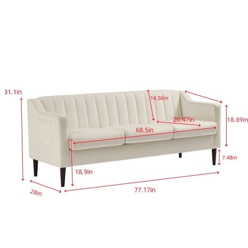 Modern Chesterfield sofa couch, Comfortable Upholstered sofa with Velvet Fabric and Wooden Frame and Wood Legs for Living Room/Bed Room/Office Withe --3 Seats