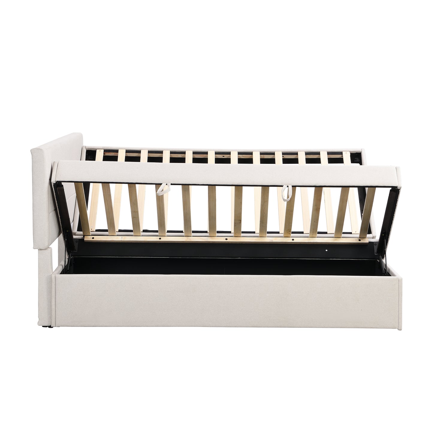 Queen Size Upholstered Platform Bed with Storage Underneath, Beige