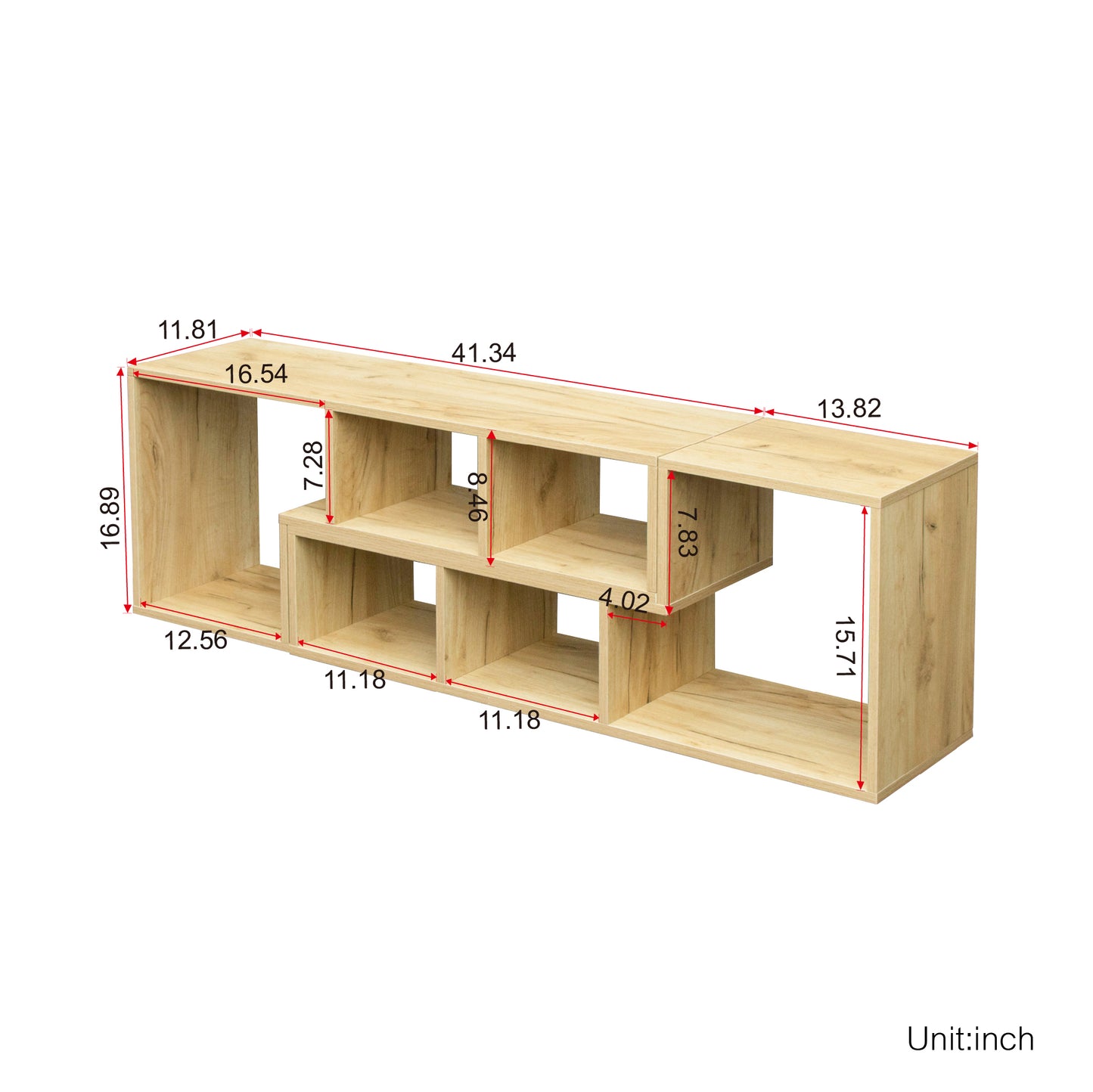 Oak Double L-Shaped TV Stand and Bookcase with Display Shelf