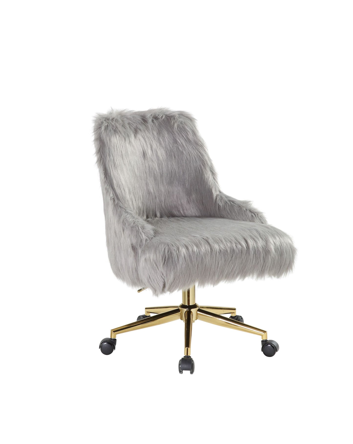 Arundell II Office Chair in Gray Faux Fur & Gold Finish OF00123