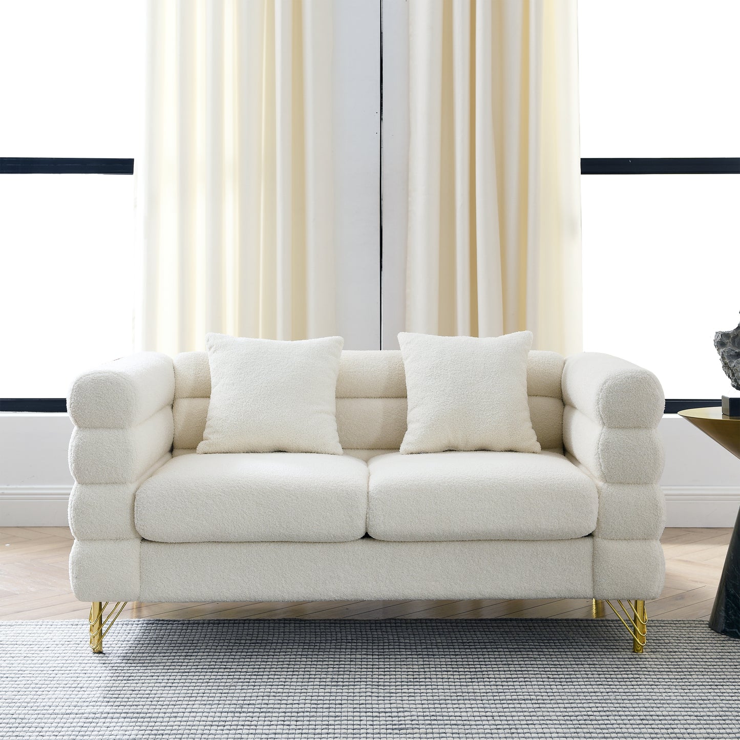 3-seater and 3-seater Combination Sofa in White Teddy (Ivory) with Streamline Modern Design