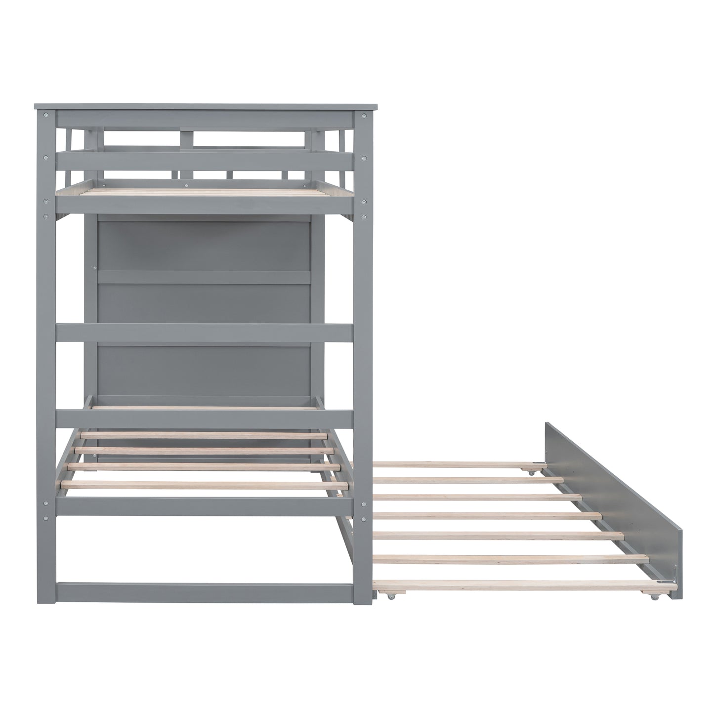 Gray Twin Bunk Bed with Trundle Staircase