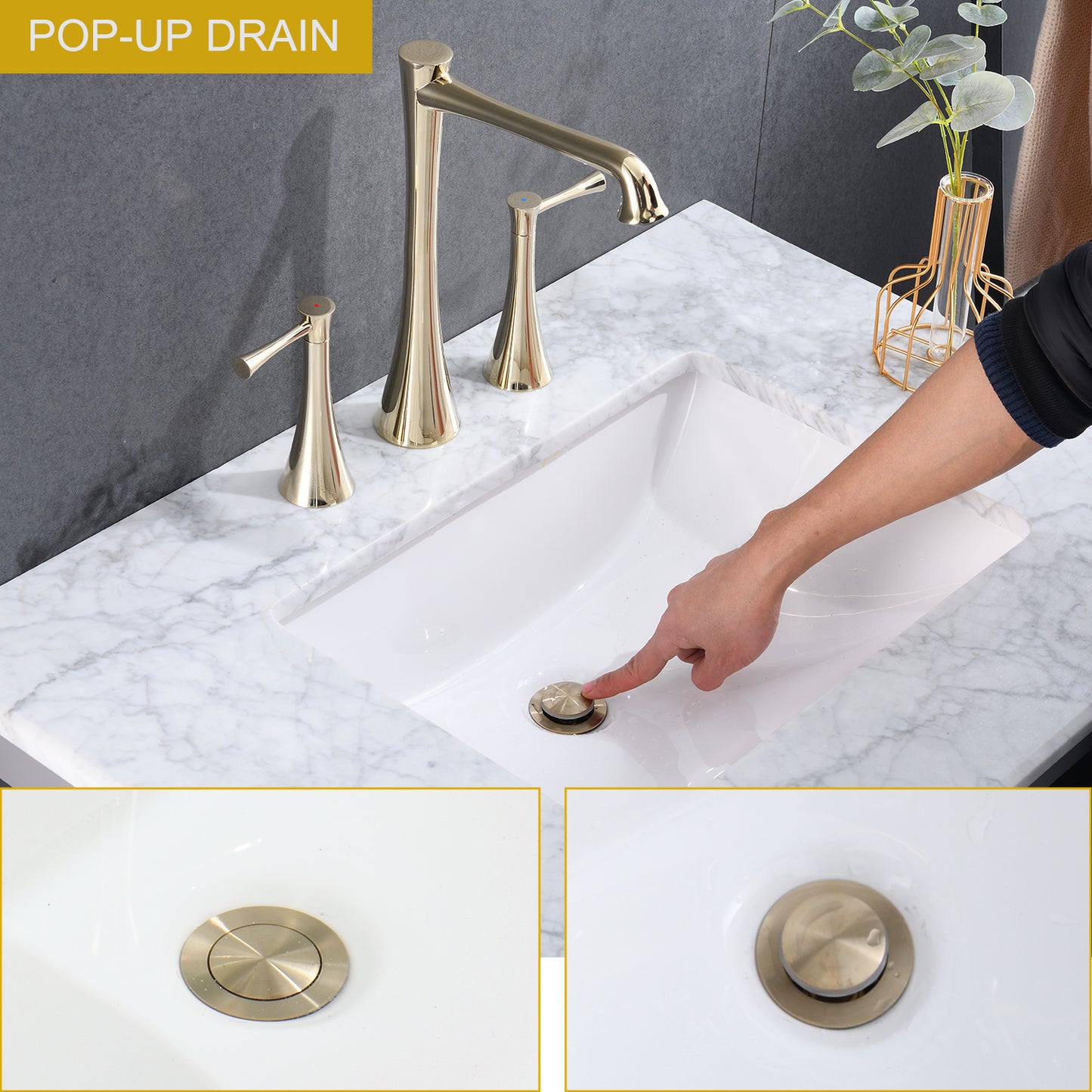 Elegant Gold Widespread Bathroom Faucet with 2 Handles and Drain Assembly