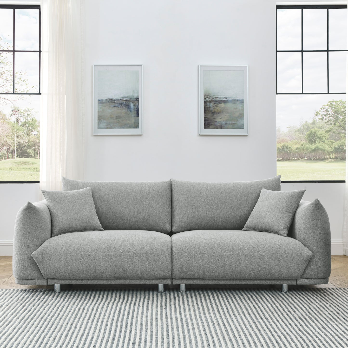 Modern Couch for Living Room Sofa,Solid Wood Frame and Stable Metal Legs, 2 Pillows, Sofa Furniture for Apartment