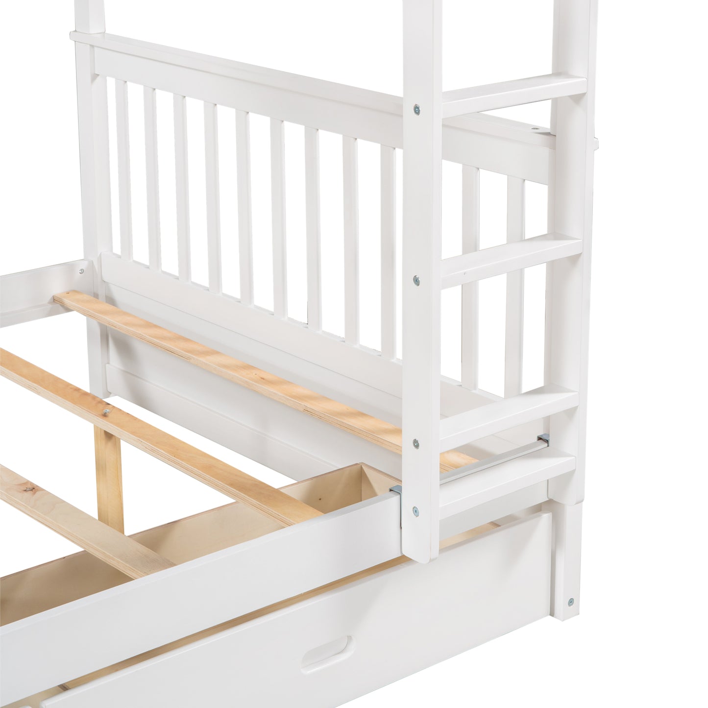 White Full-Over-Full Bunk Bed with Ladders and Two Underbed Drawers