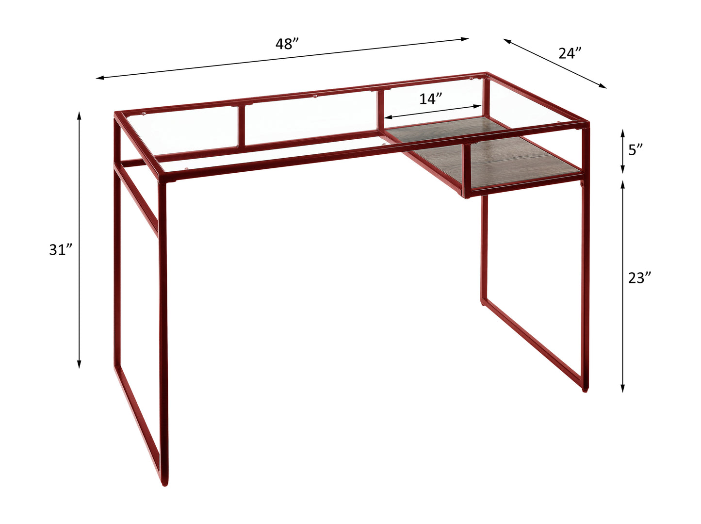 Yasin Red Glass Industrial Desk