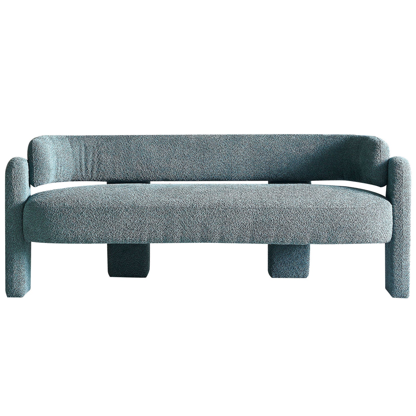 Green Boucle Upholstered Modern Sofa with Rolled Arms