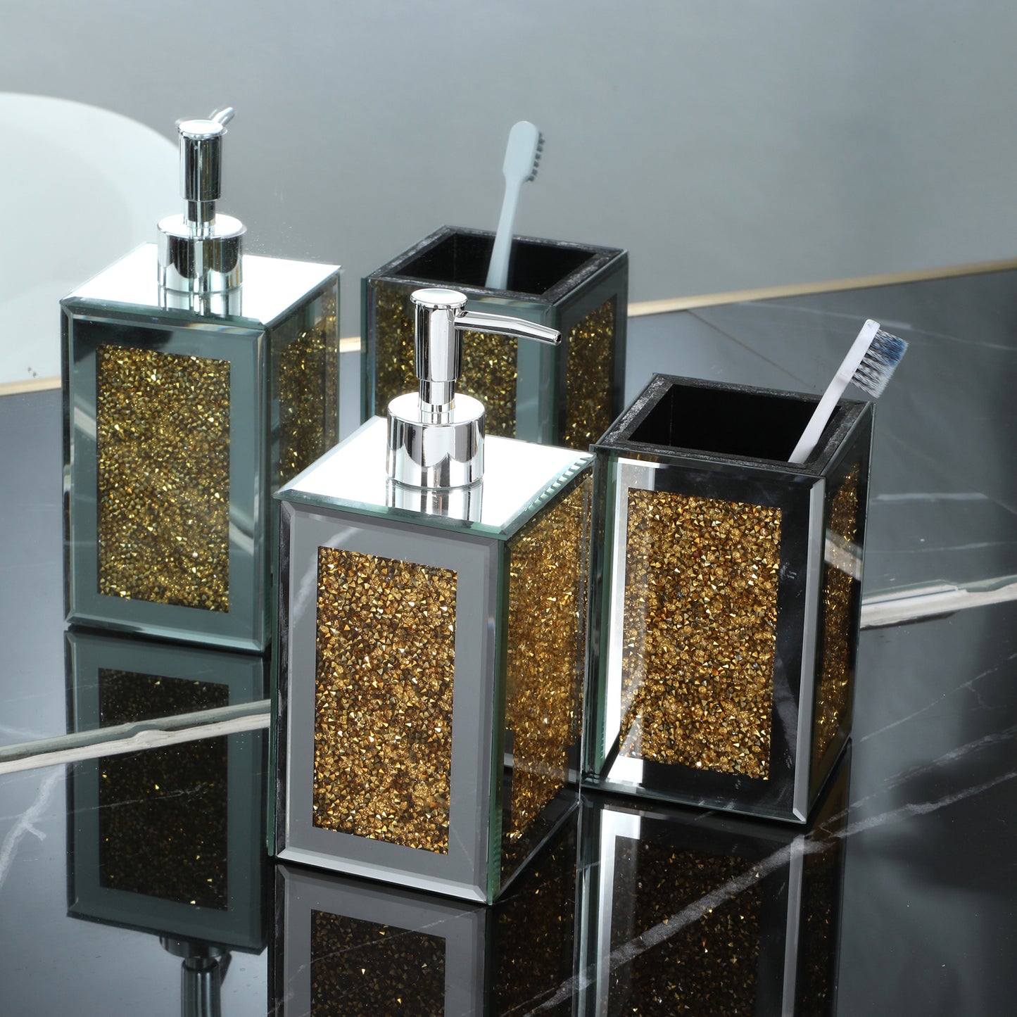 Ambrose Luxury Glass Soap Dispenser and Toothbrush Holder Set