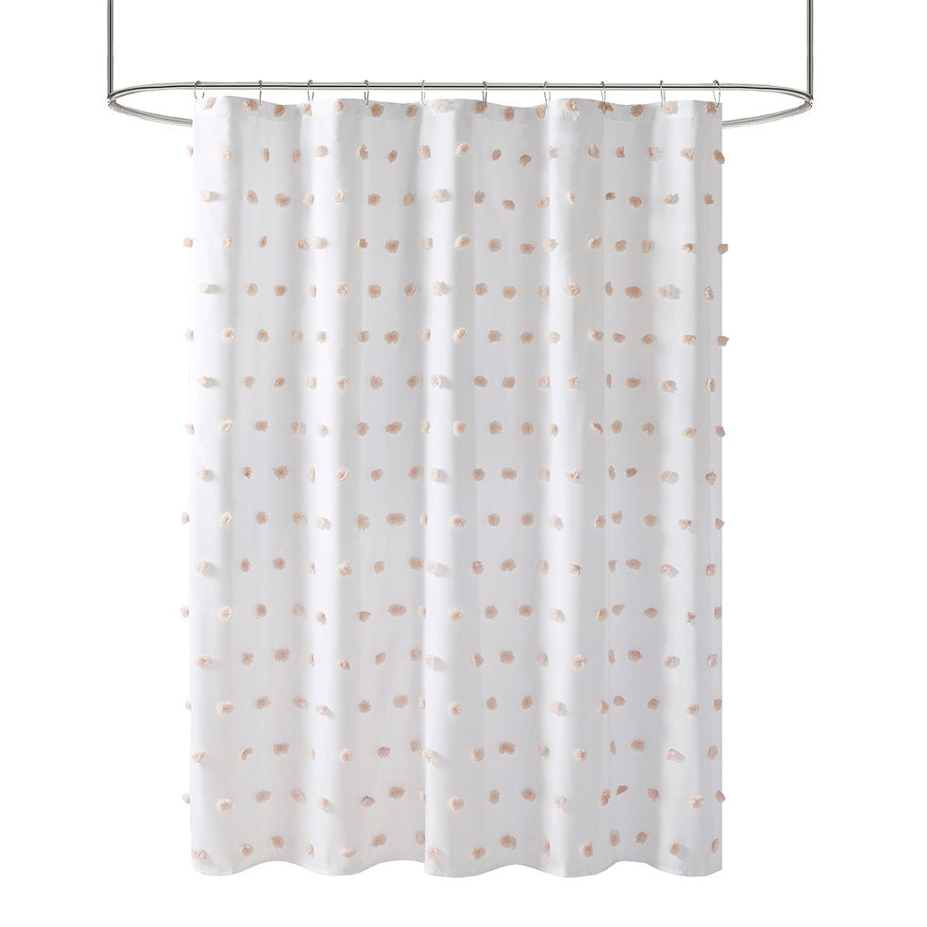 Sophie Blush Pom Pom Bathroom Shower Curtain