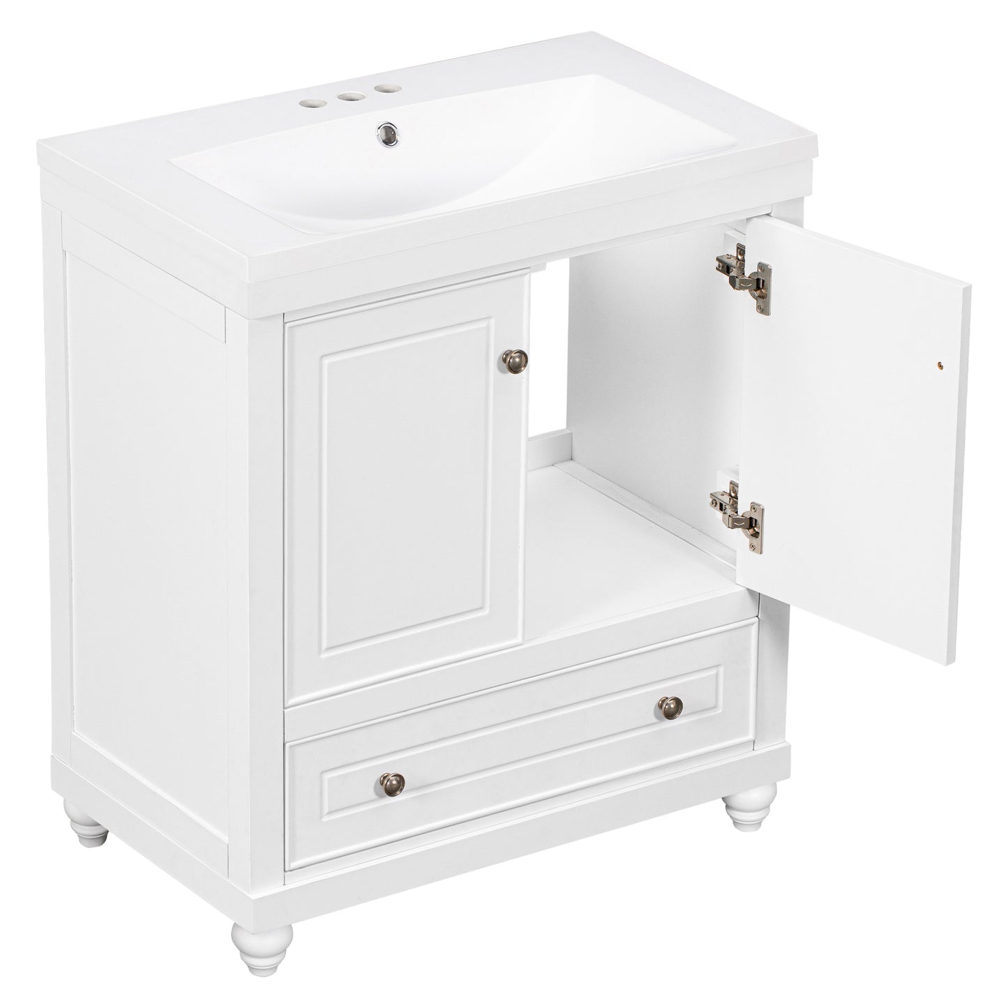 30" Bathroom Vanity with Sink, Combo, Cabinet with Doors and Drawer, Solid Frame and MDF Board, White