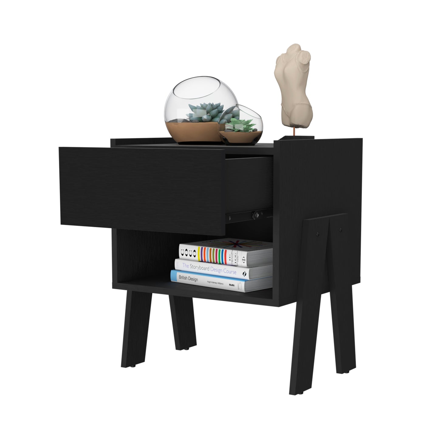 Hosley 1-Drawer 1-Shelf Nightstand Black Wengue