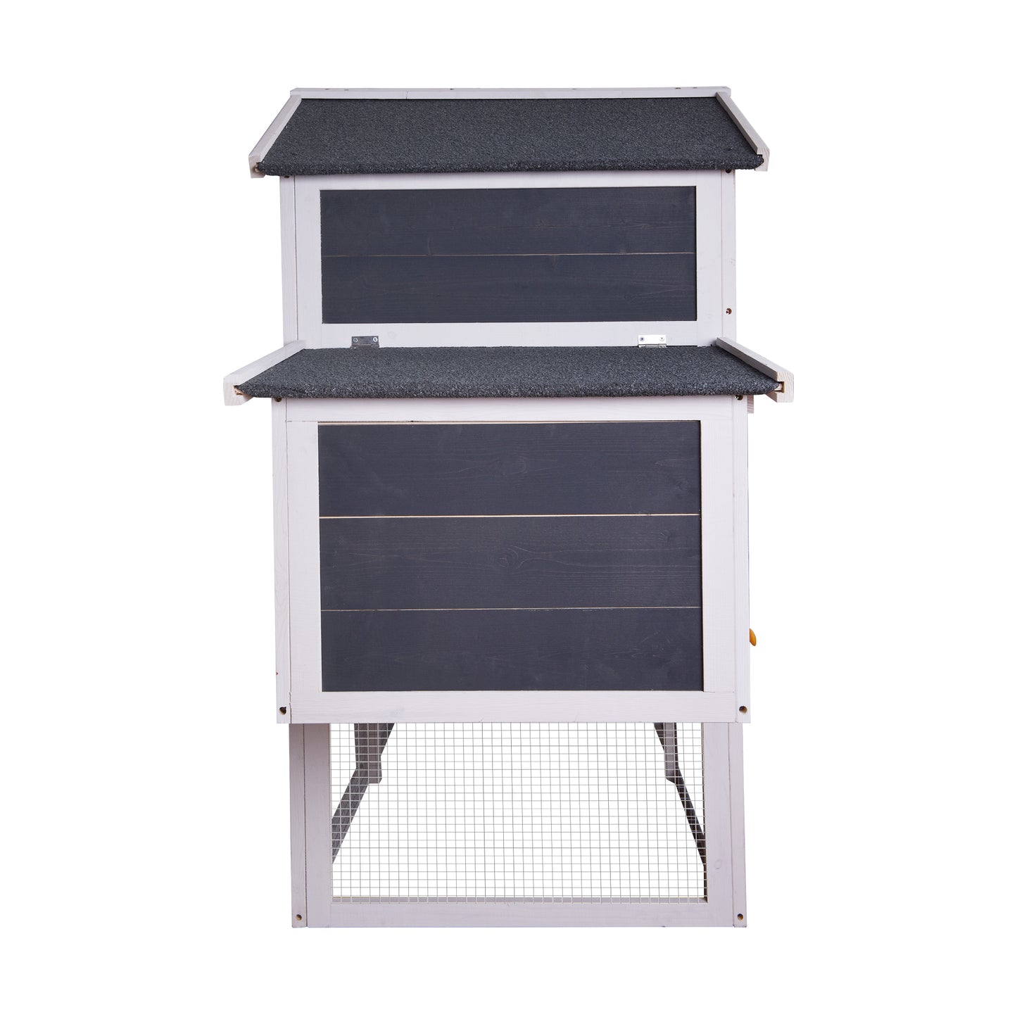 Outdoor Wooden Chicken Coop, 124" Large Hen Cage Rabbit House, Bunny Hutch with Ventilation Door, Removable Ramp Garden Backyard Pet House Chicken Nesting Box (Gray+White)