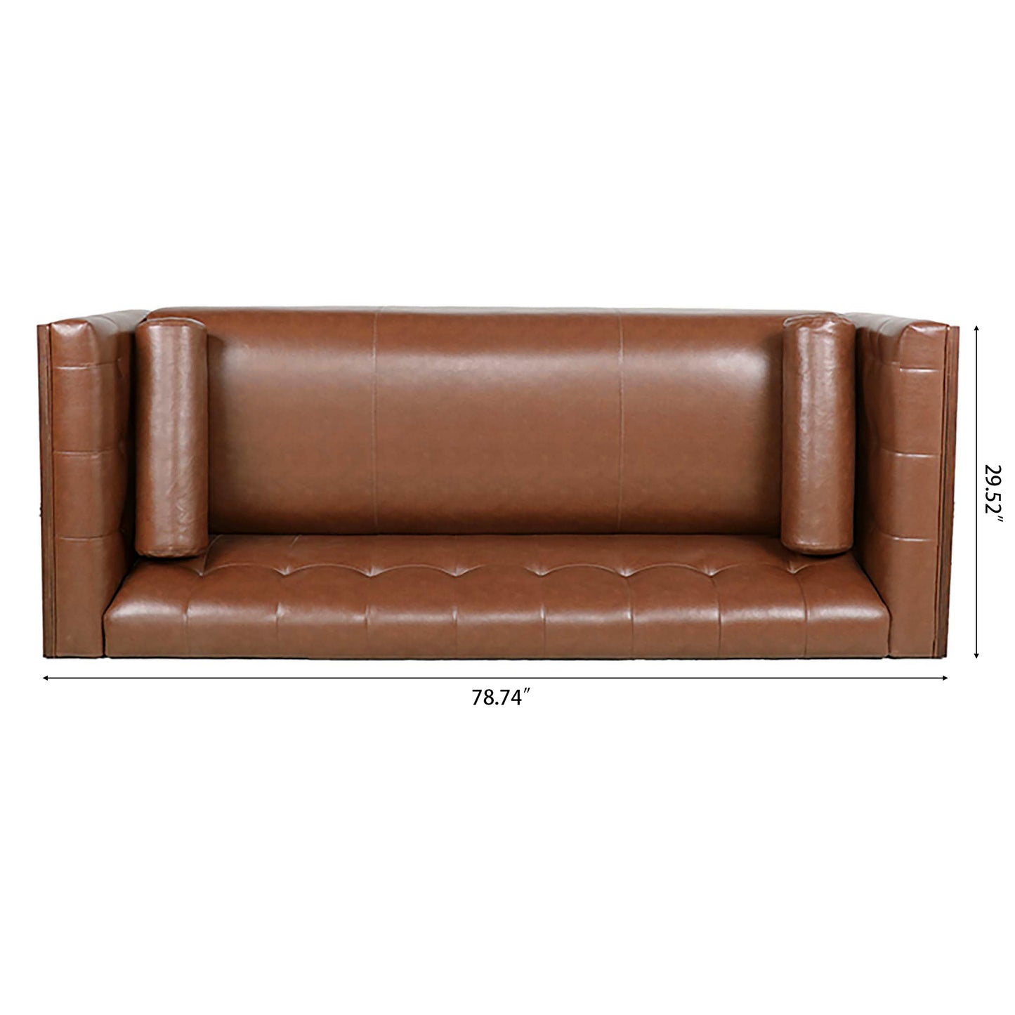 78.74 Brown Leather 3-Seater Sofa with Round Pillows