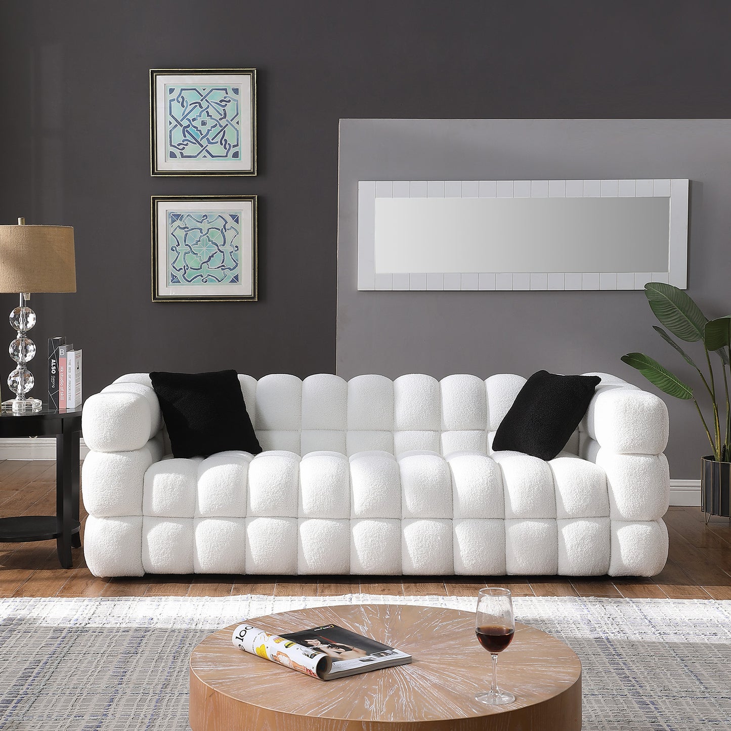 White Boucle Upholstered 3-Seater Sofa and Loveseat for USA People